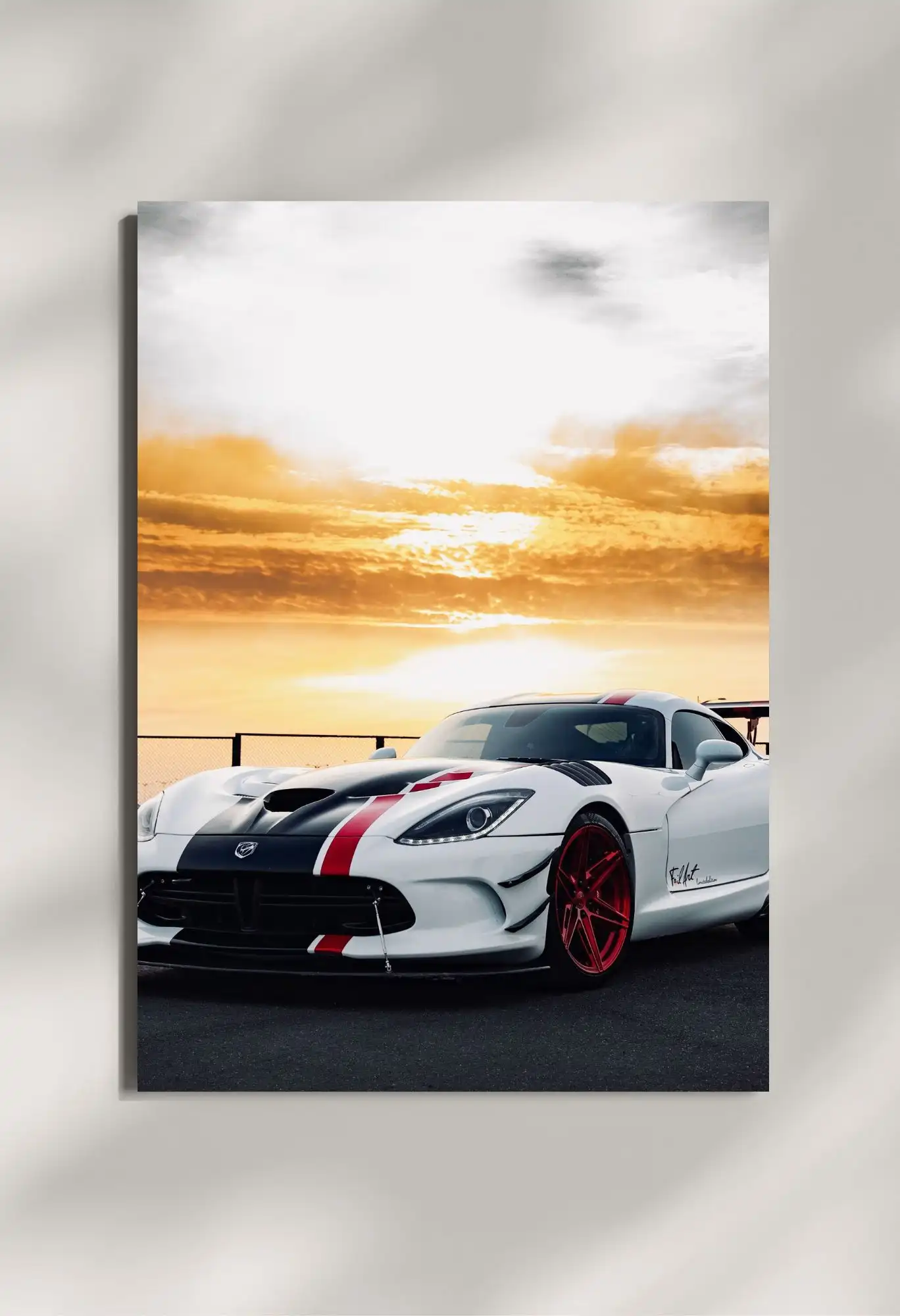 wall mounted white sports car metal poster