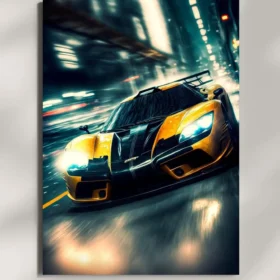 wall mounted yellow supercar metal poster