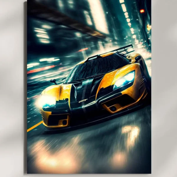 wall mounted yellow supercar metal poster
