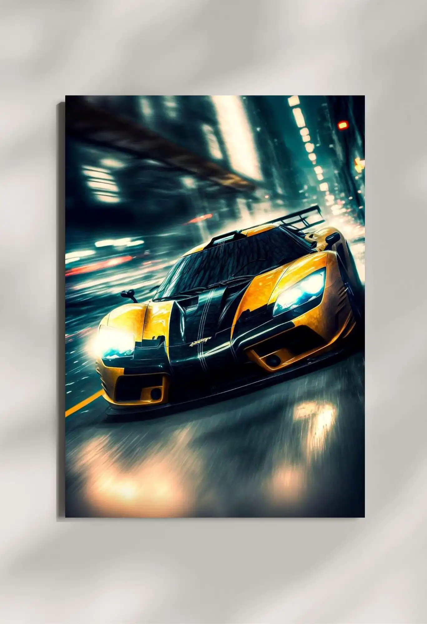 wall mounted yellow supercar metal poster