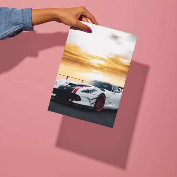white sports car metal poster preview