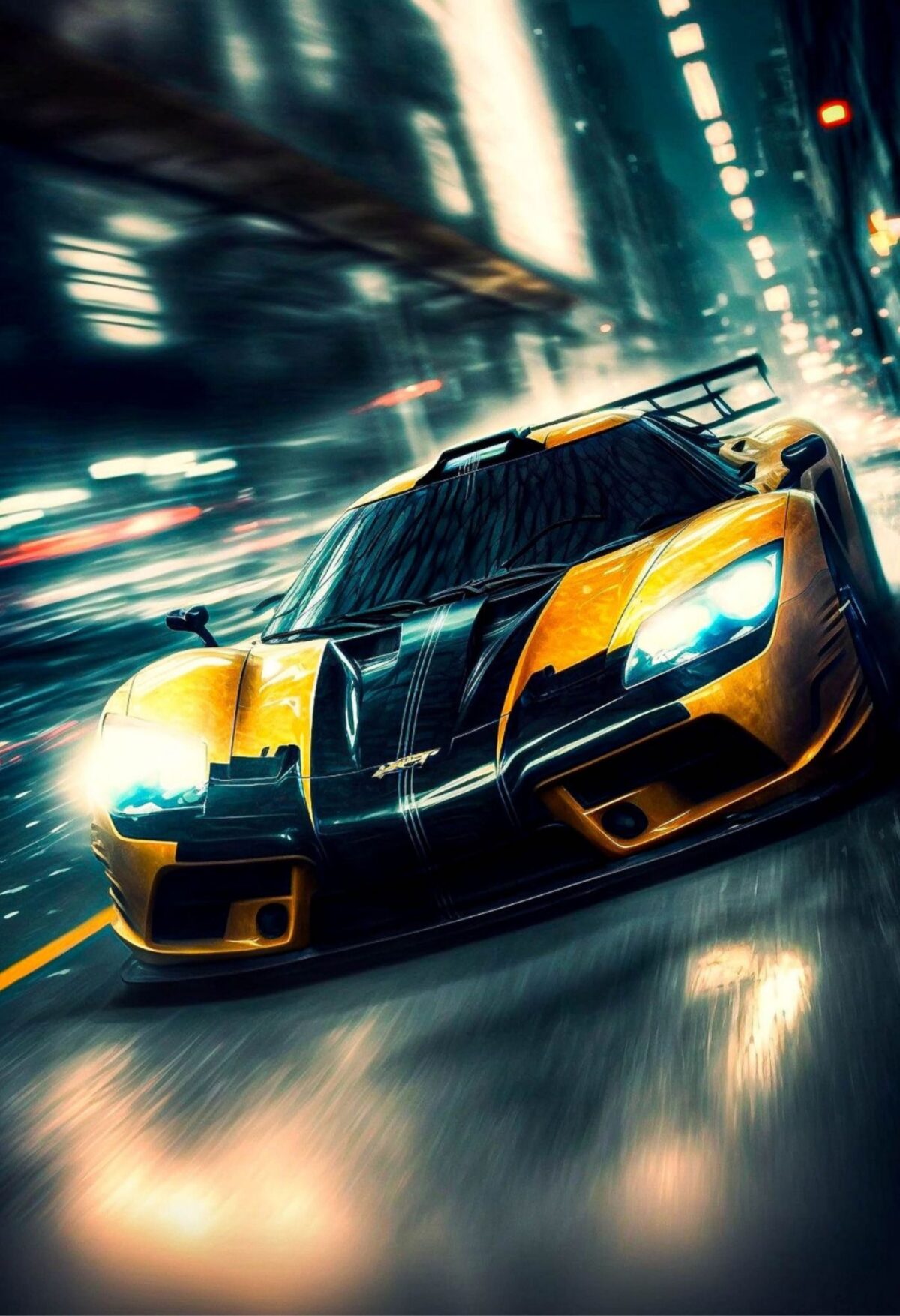 yellow supercar metal poster