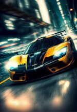 yellow supercar metal poster