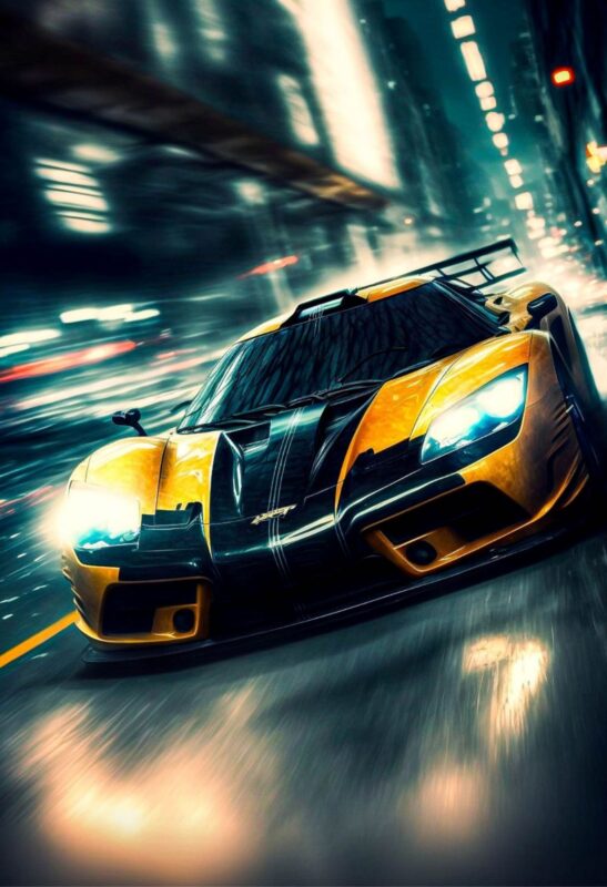 yellow supercar metal poster