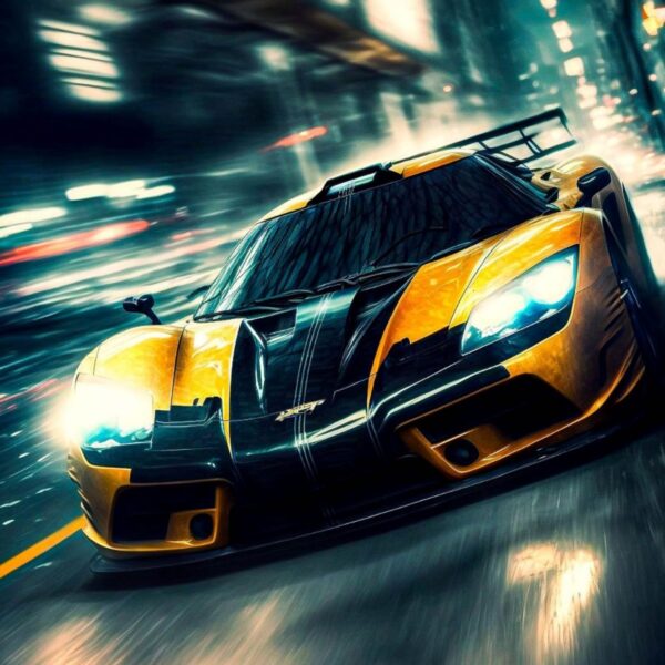 yellow supercar metal poster
