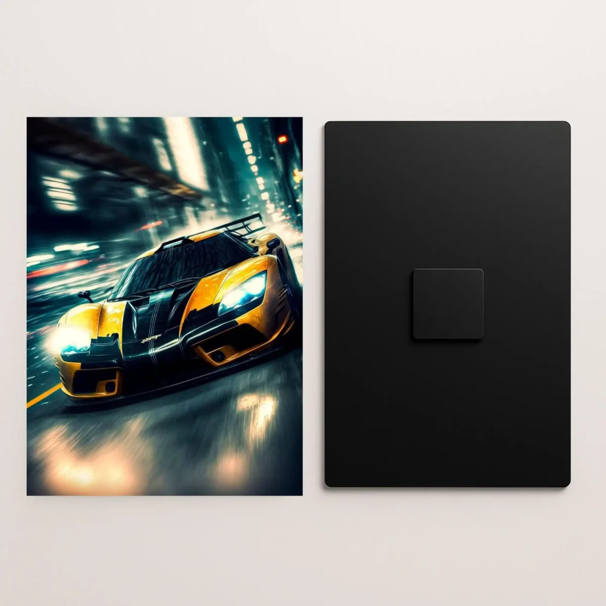 yellow supercar metal poster front and back preview