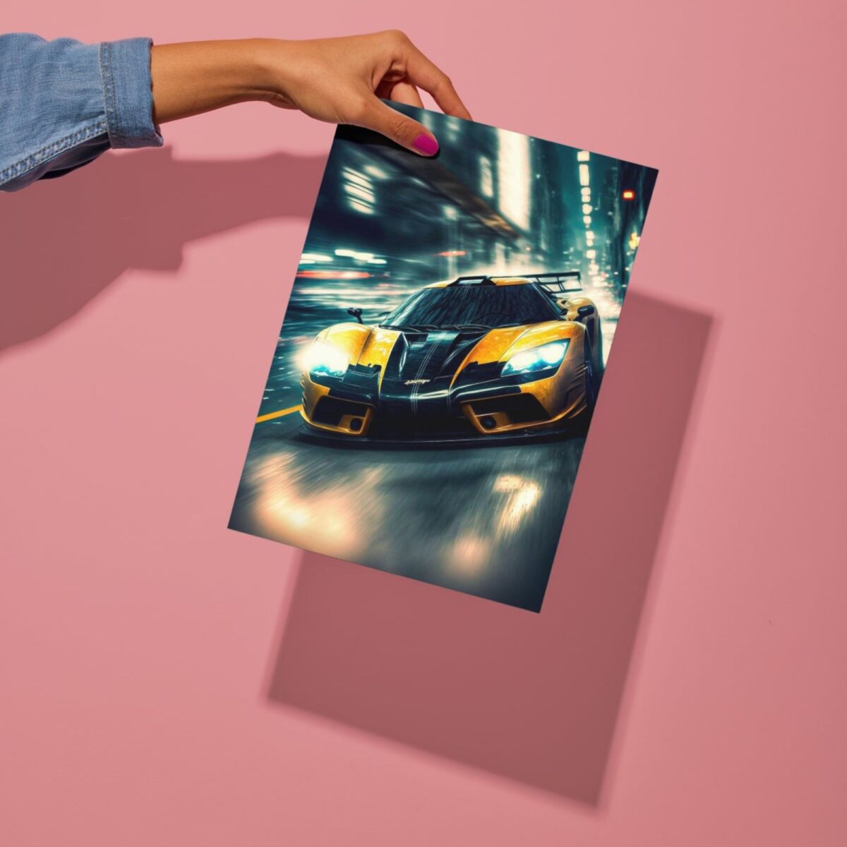 yellow supercar metal poster preview