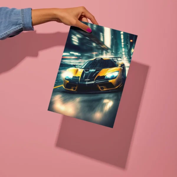yellow supercar metal poster preview