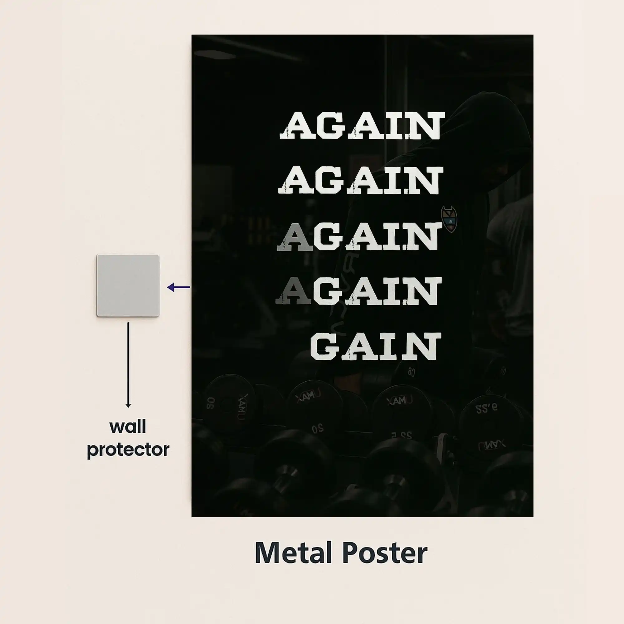 again and gain gym quote metal poster with wall protector