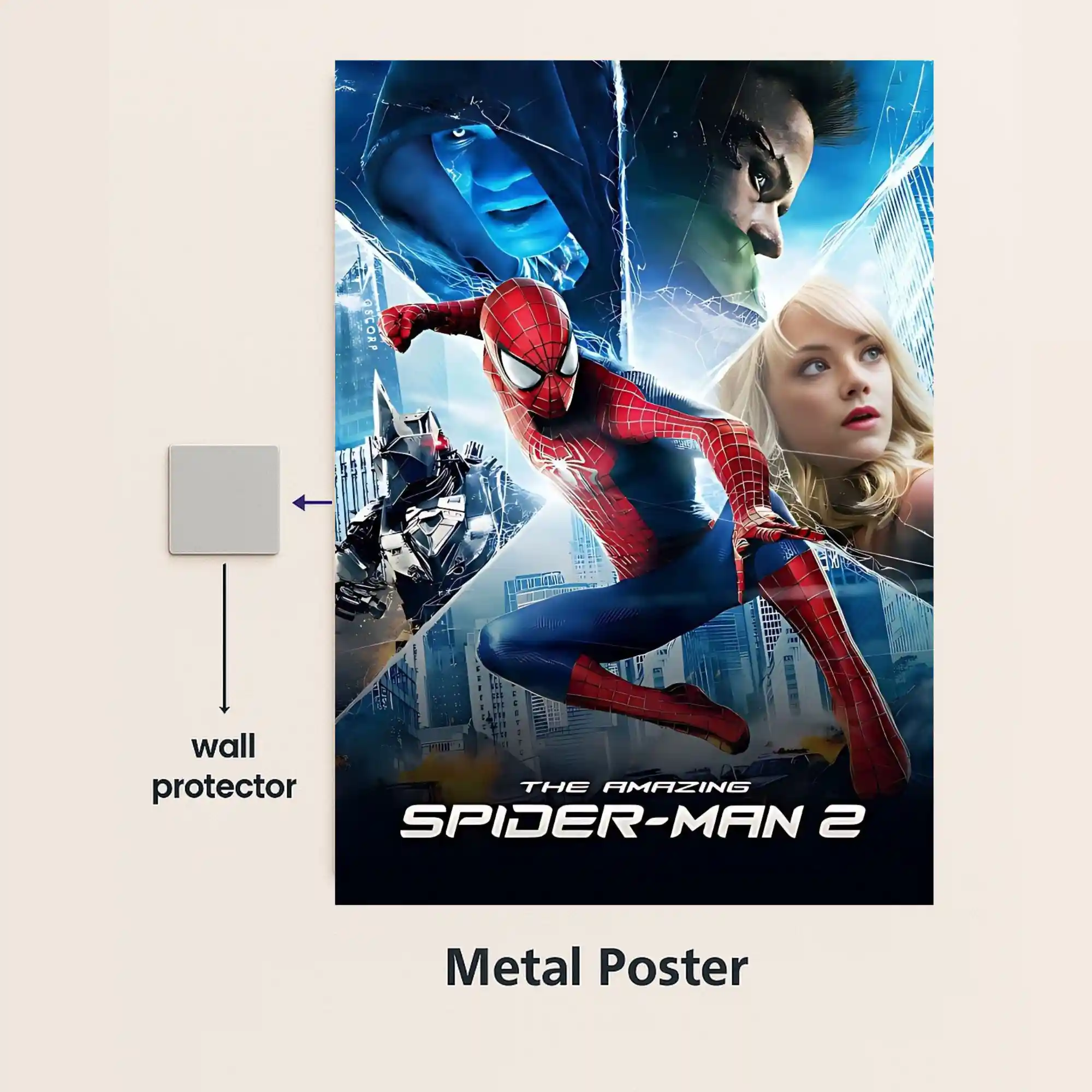 amazing spiderman 2 movie metal poster with wall protector