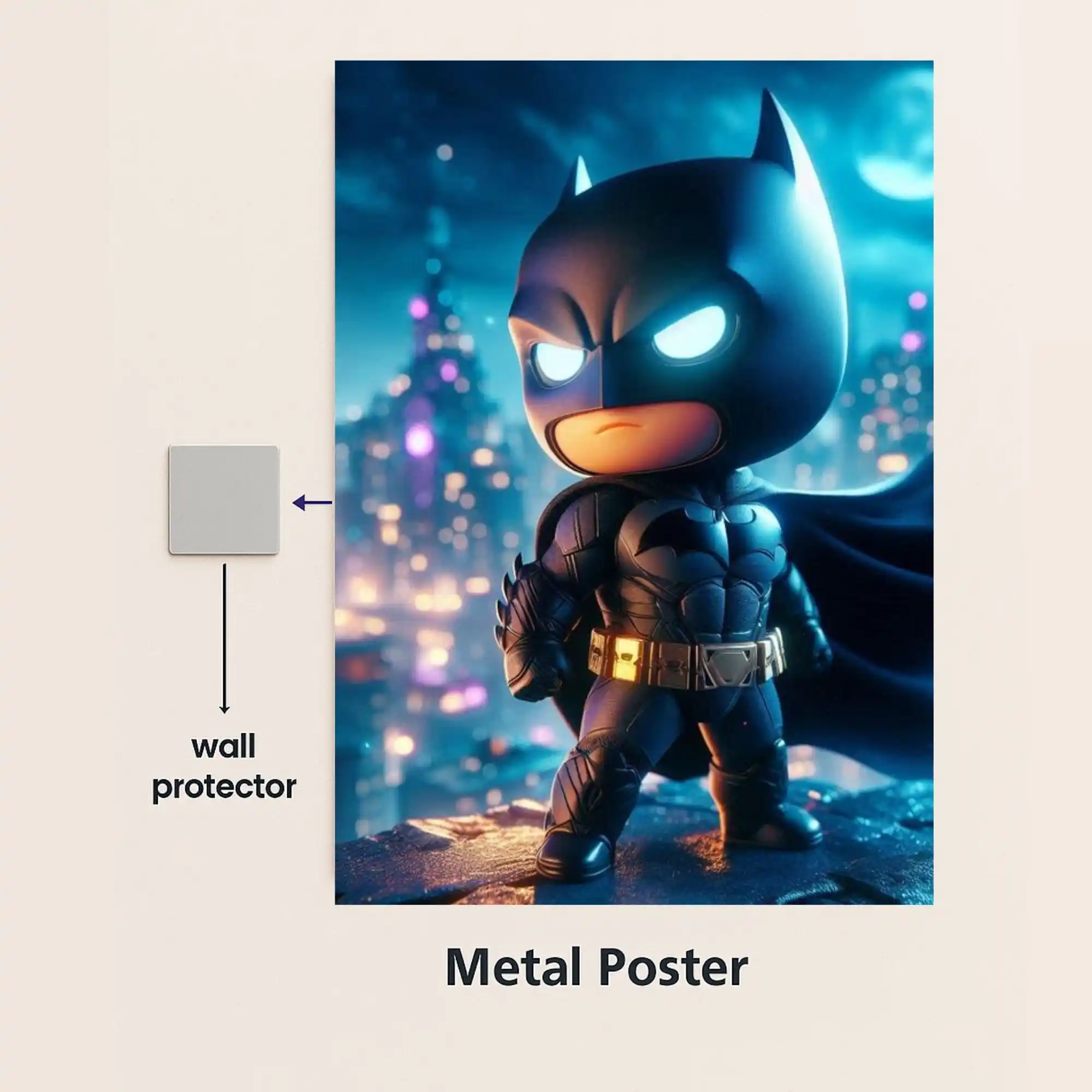 batman dark knight chibi metal poster with wall protector