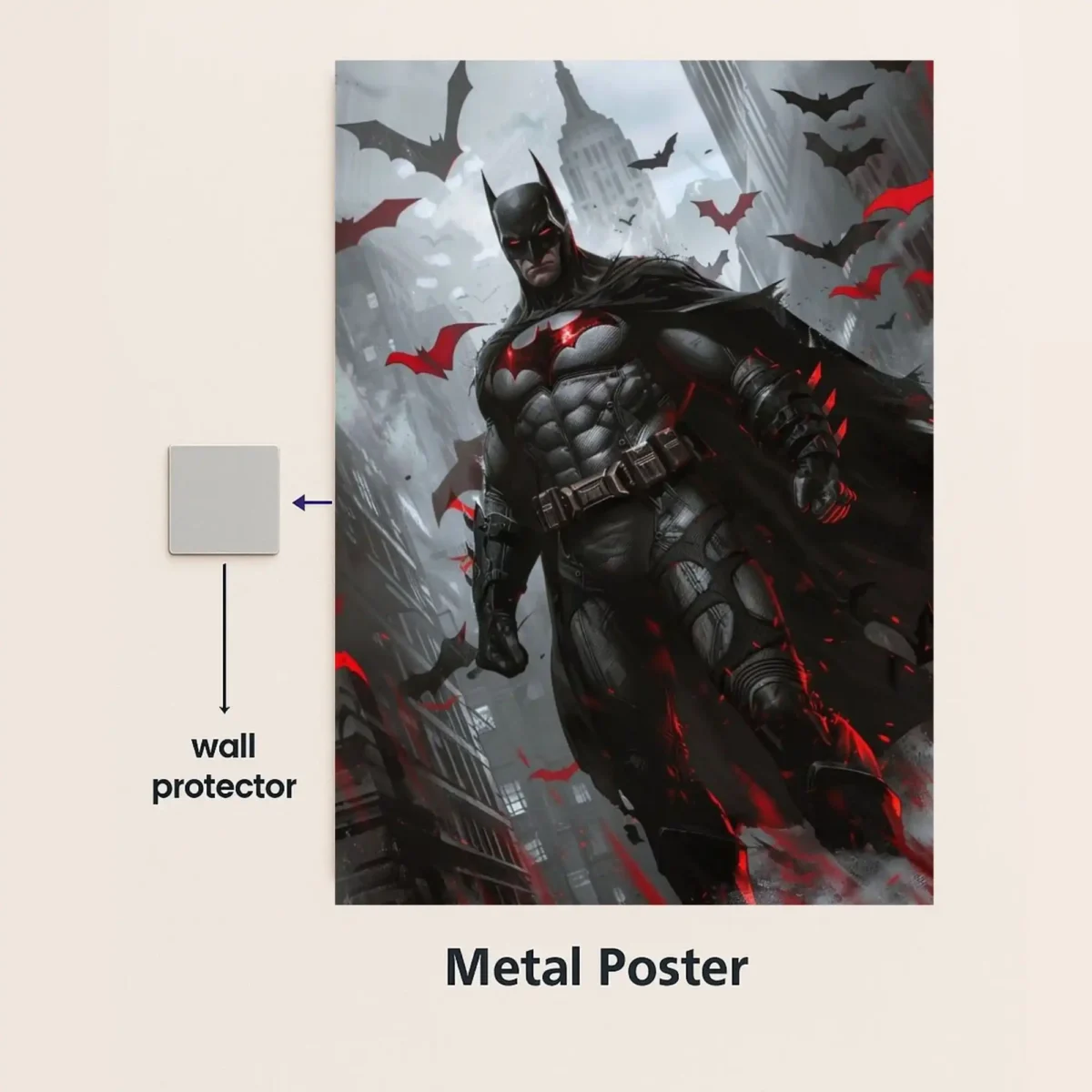 batman red metal poster with wall protector