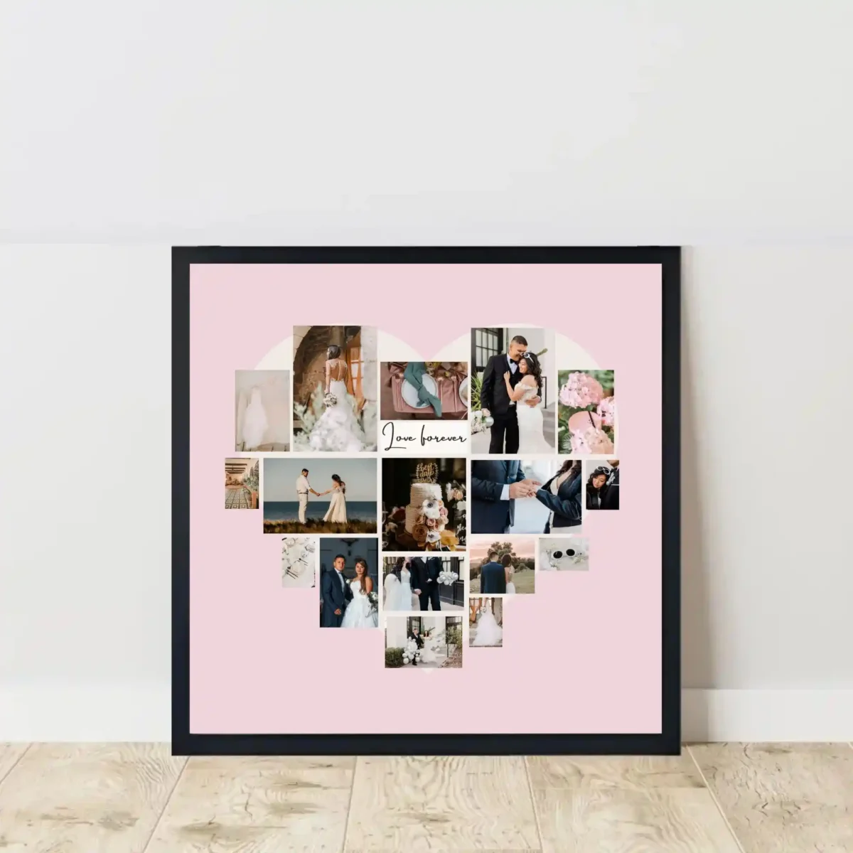 blushing love collage frame on floor