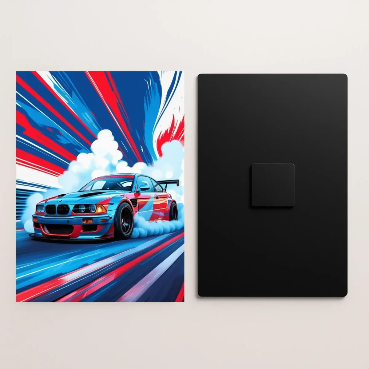 bmw m3 turbo drift racing metal poster front and back preview