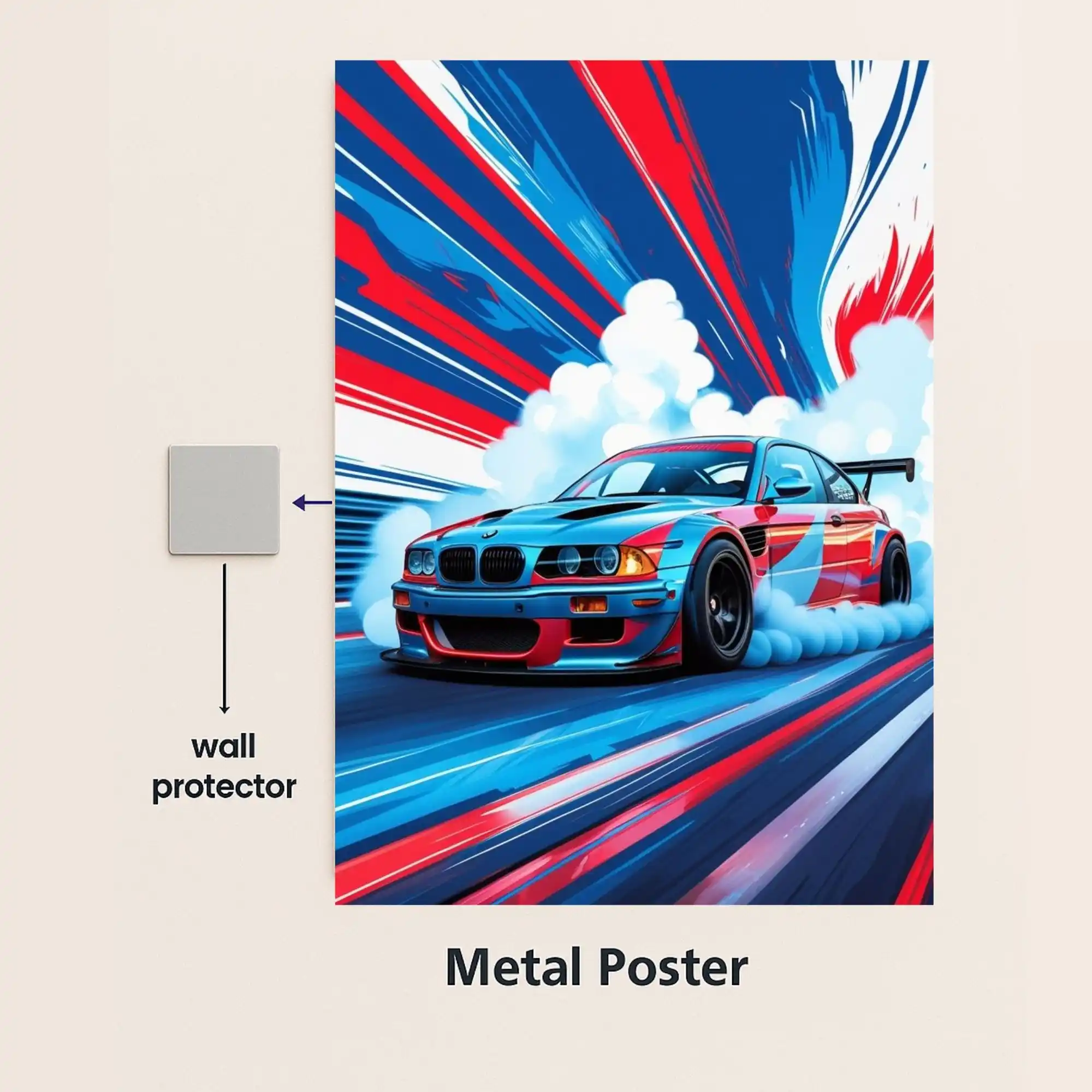 bmw m3 turbo drift racing metal poster with wall protector