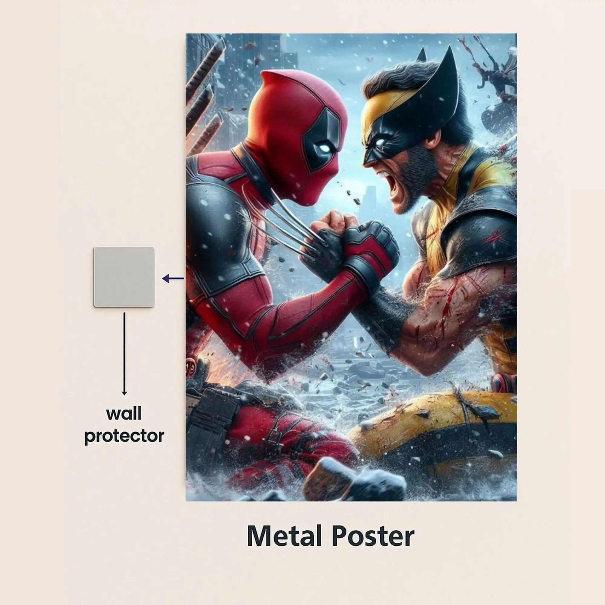 daredevil vs wolverine metal poster with wall protector