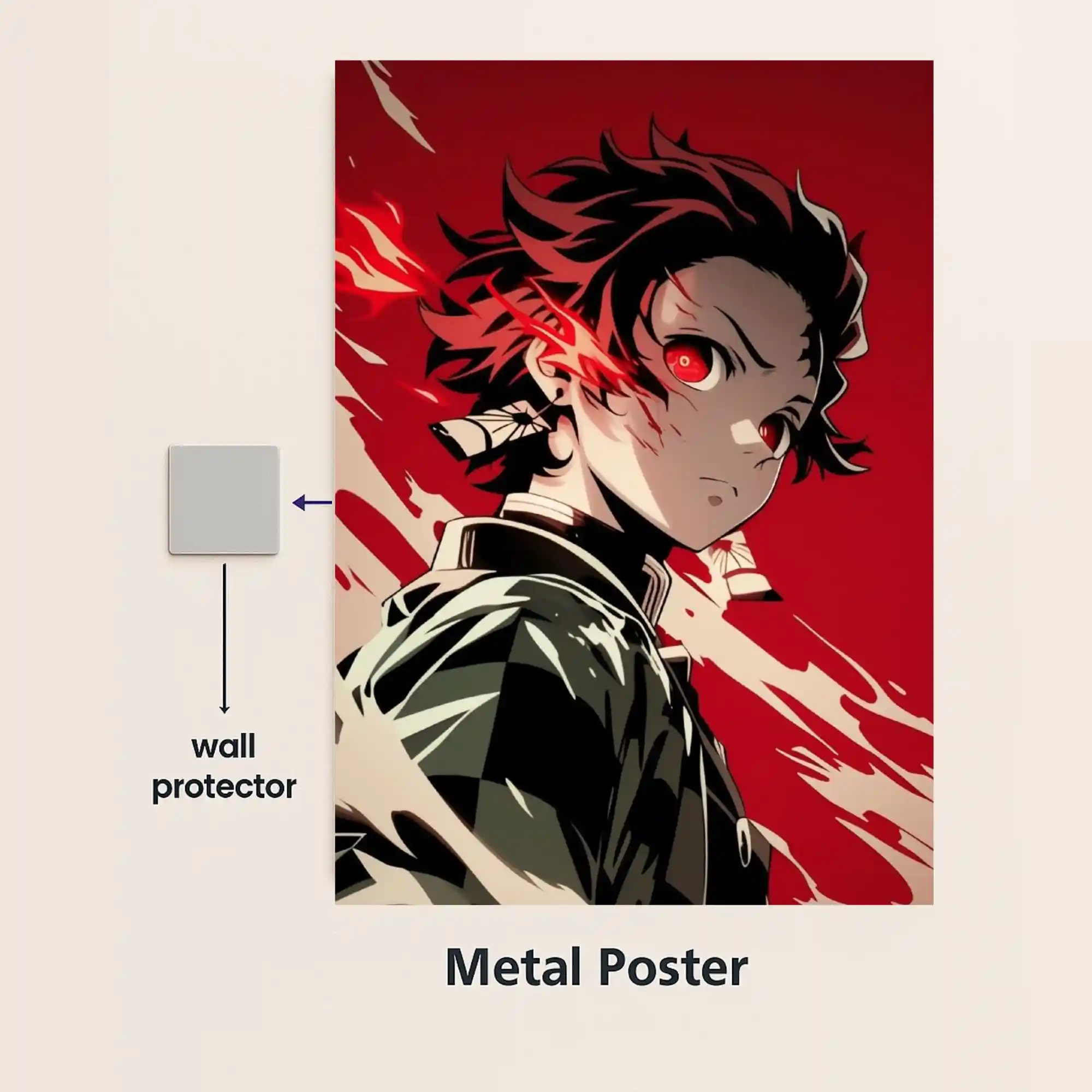 demon slayer tanjiro kamado metal poster with wall protector