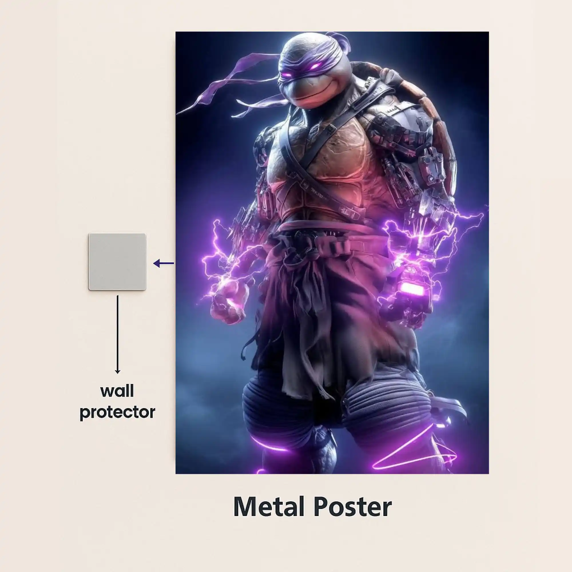 donatello ninja turtle lightning warrior metal poster with wall protector
