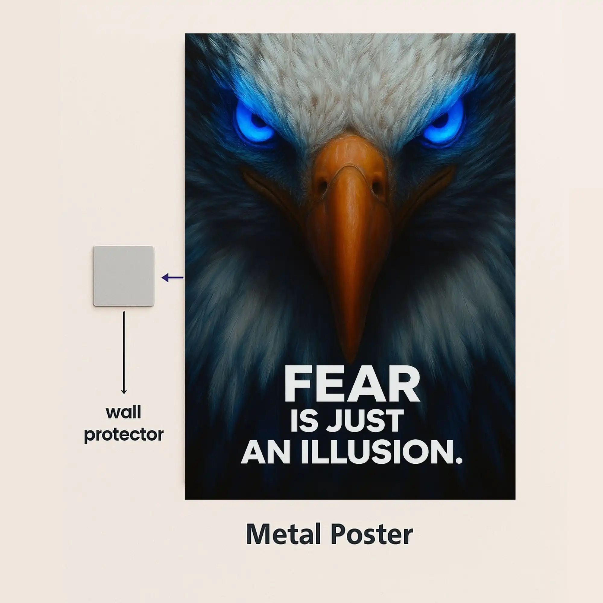 fear is just an illusion quote metal poster with wall protector