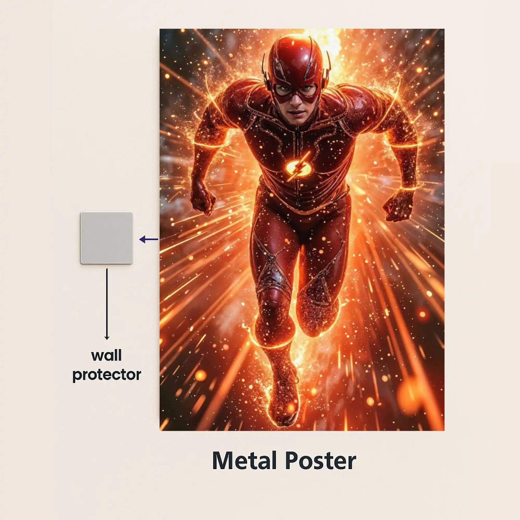 flash lightning bolt metal poster with wall protector