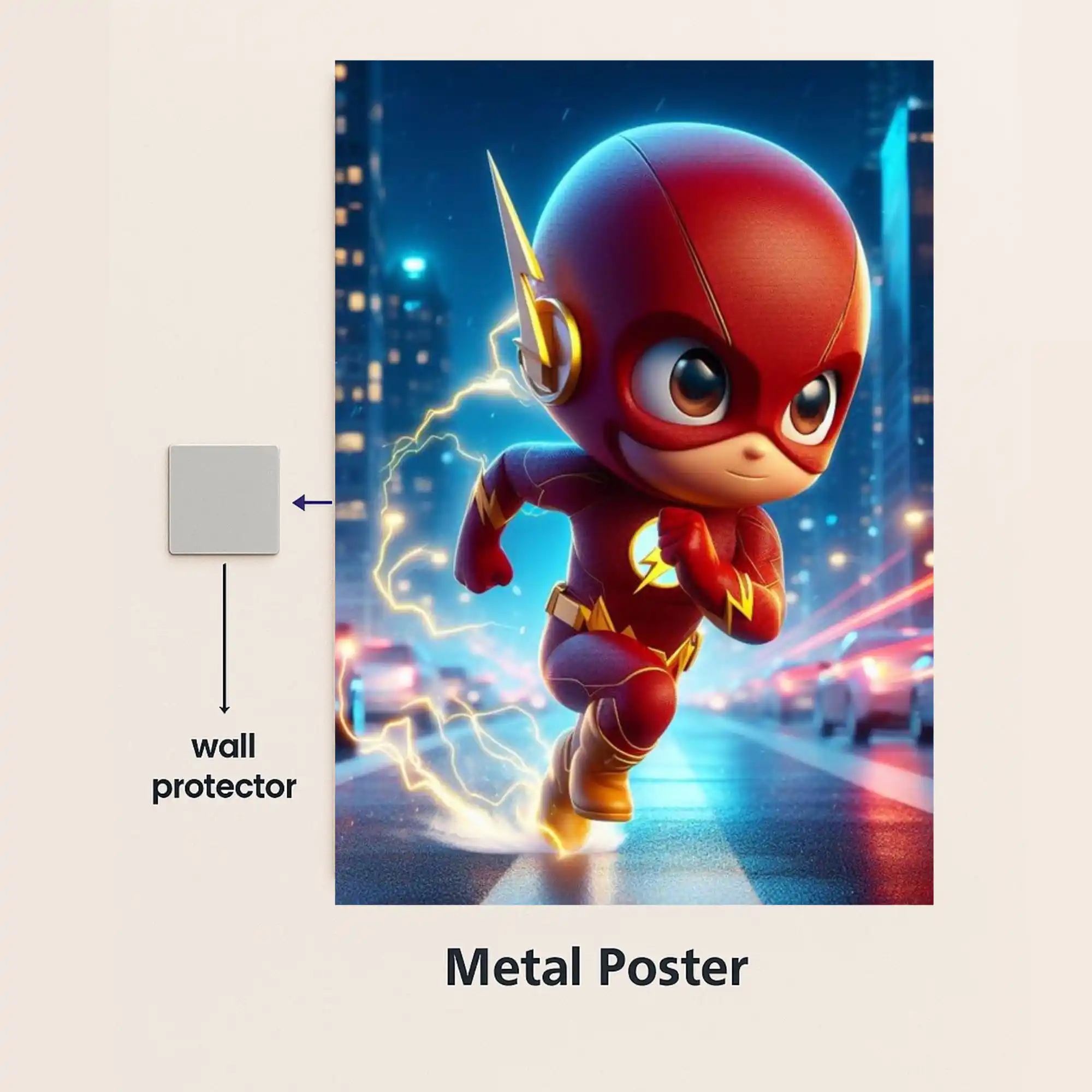 flash thunder chibi metal poster with wall protector