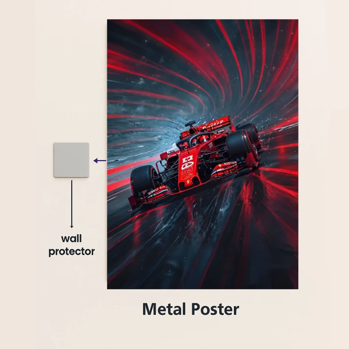 formula one turbo drift metal poster with wall protector