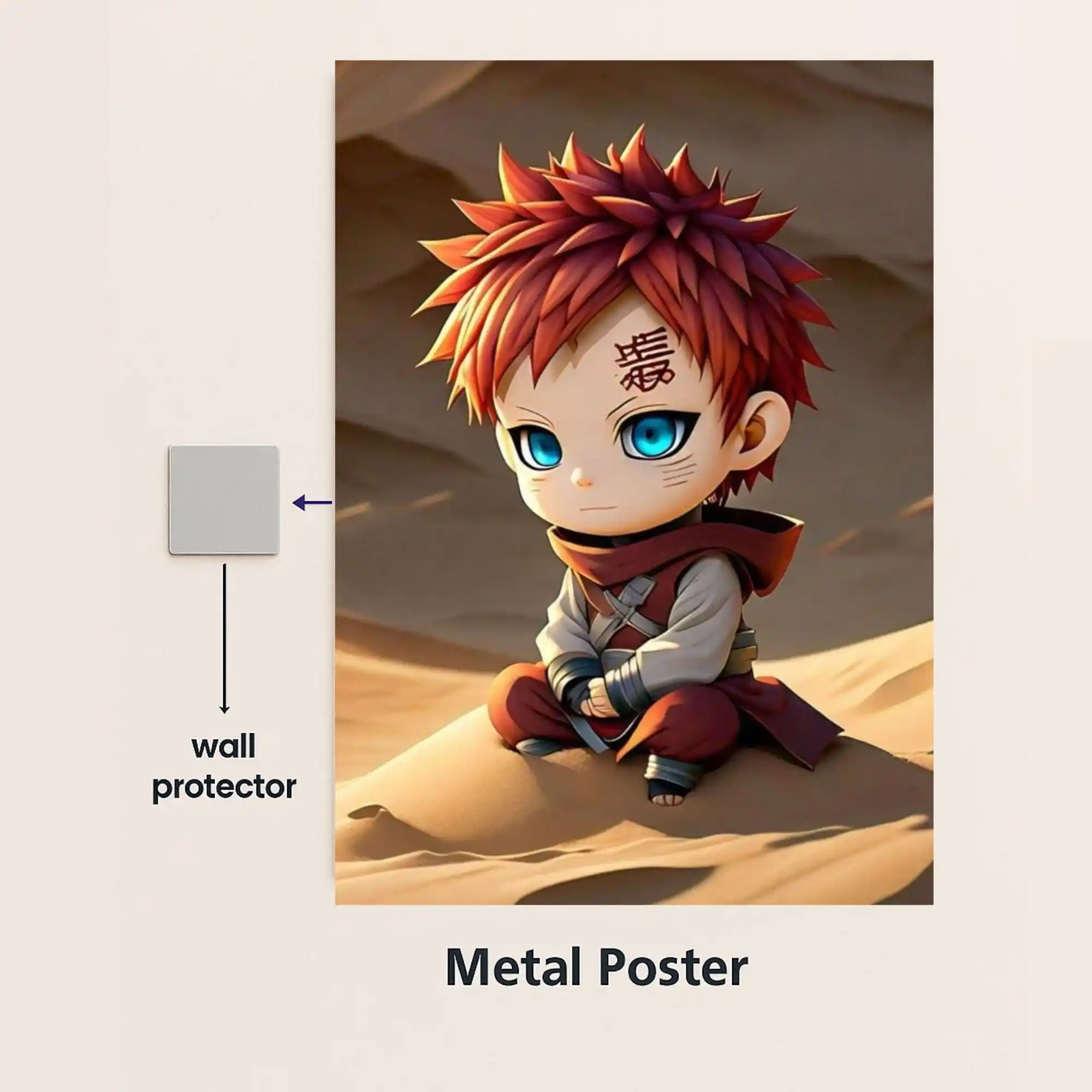 gaara chibi sand ninja metal poster with wall protector