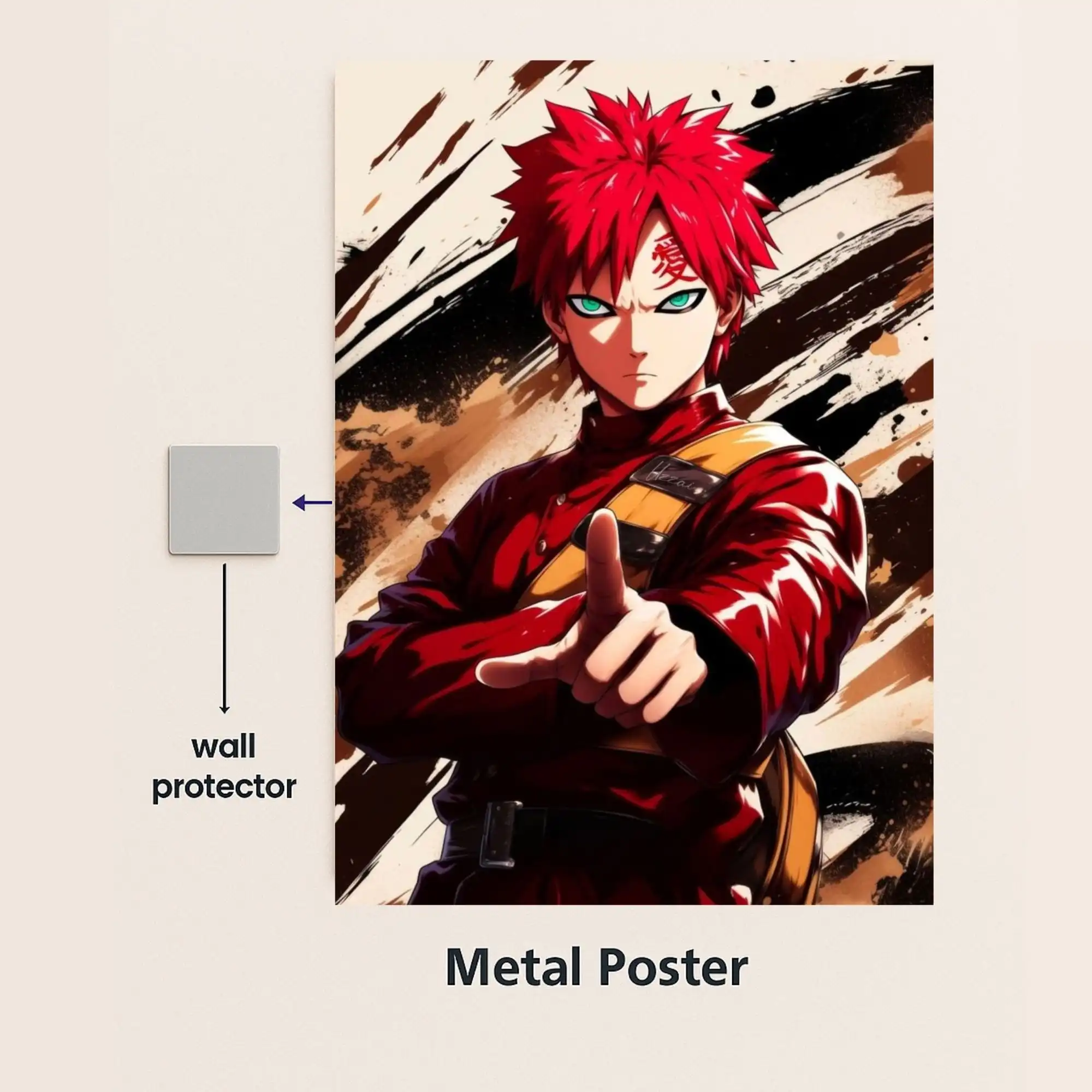 gaara metal poster with wall protector