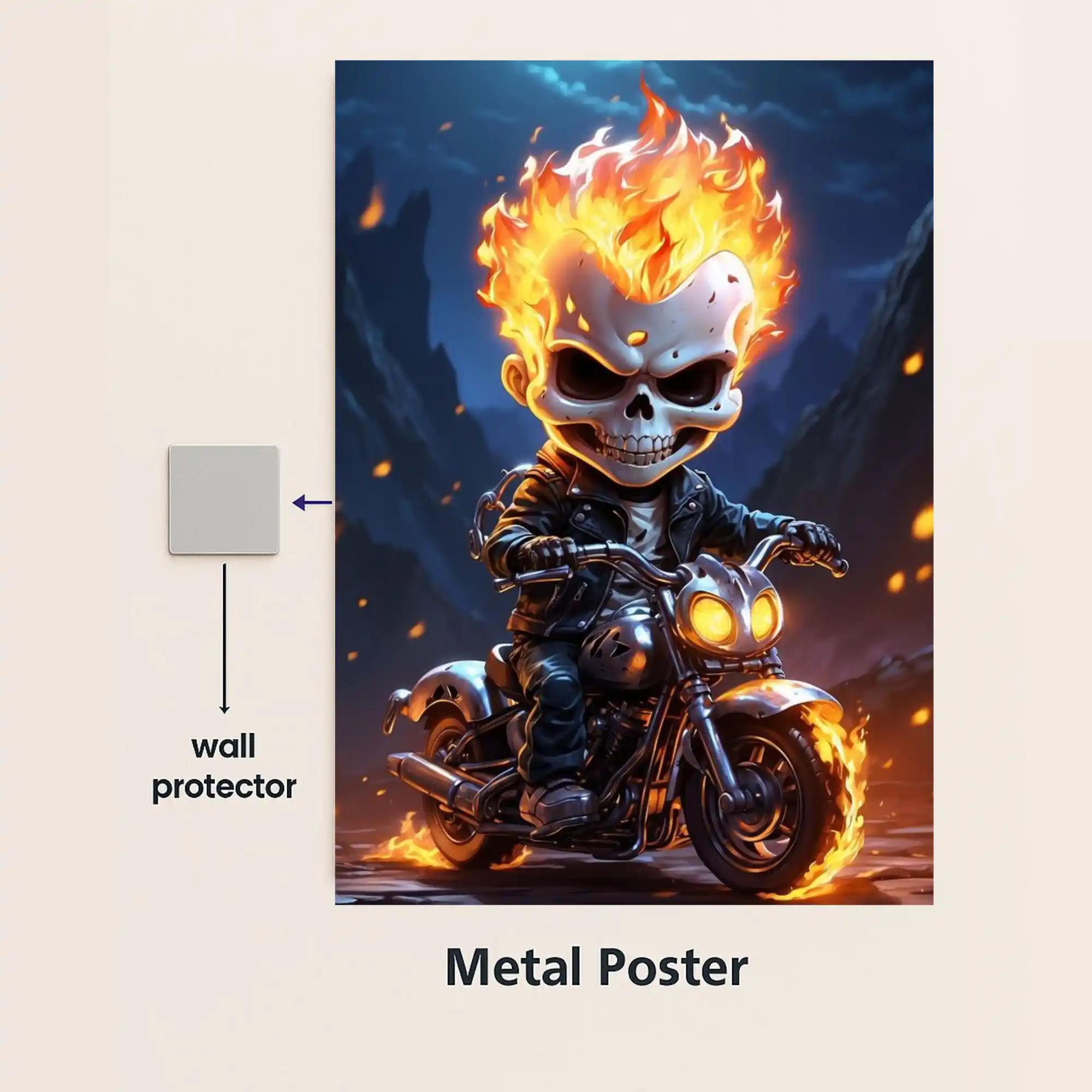 ghost rider chibi metal poster with wall protector
