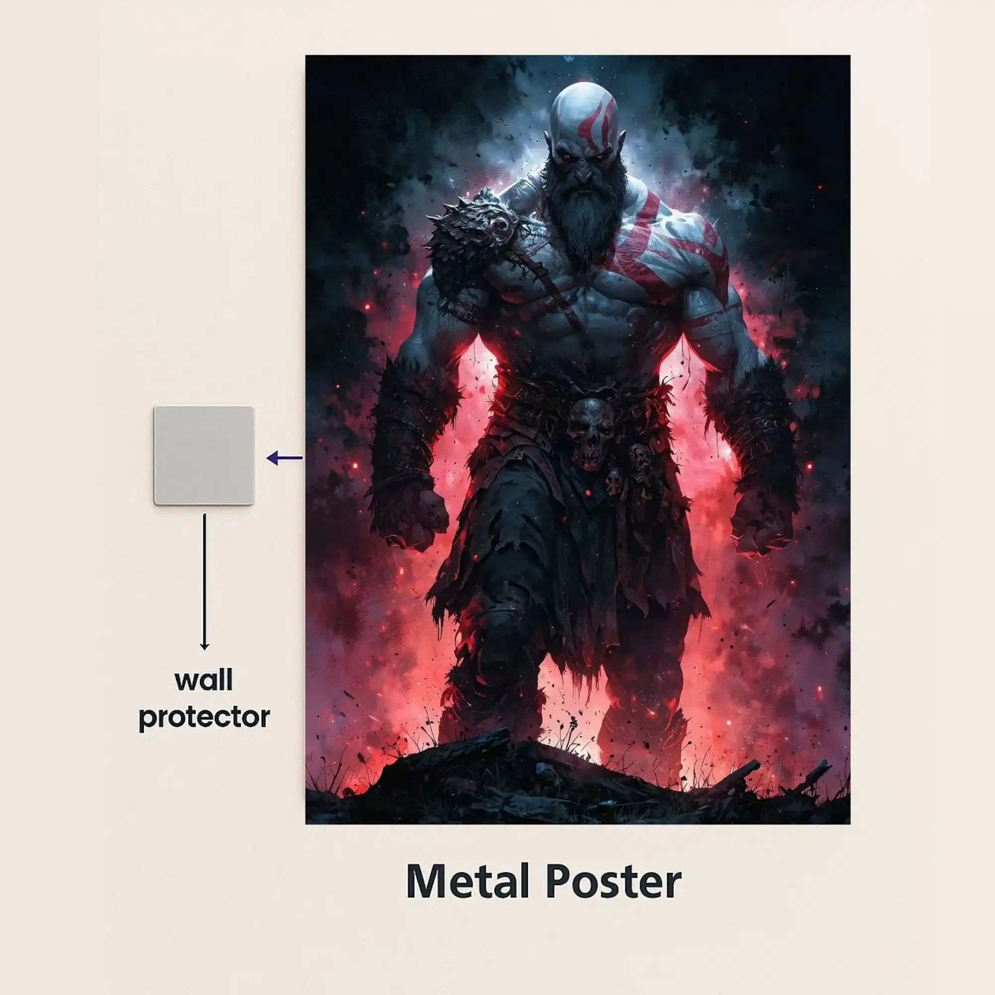 god of war metal poster with wall protector