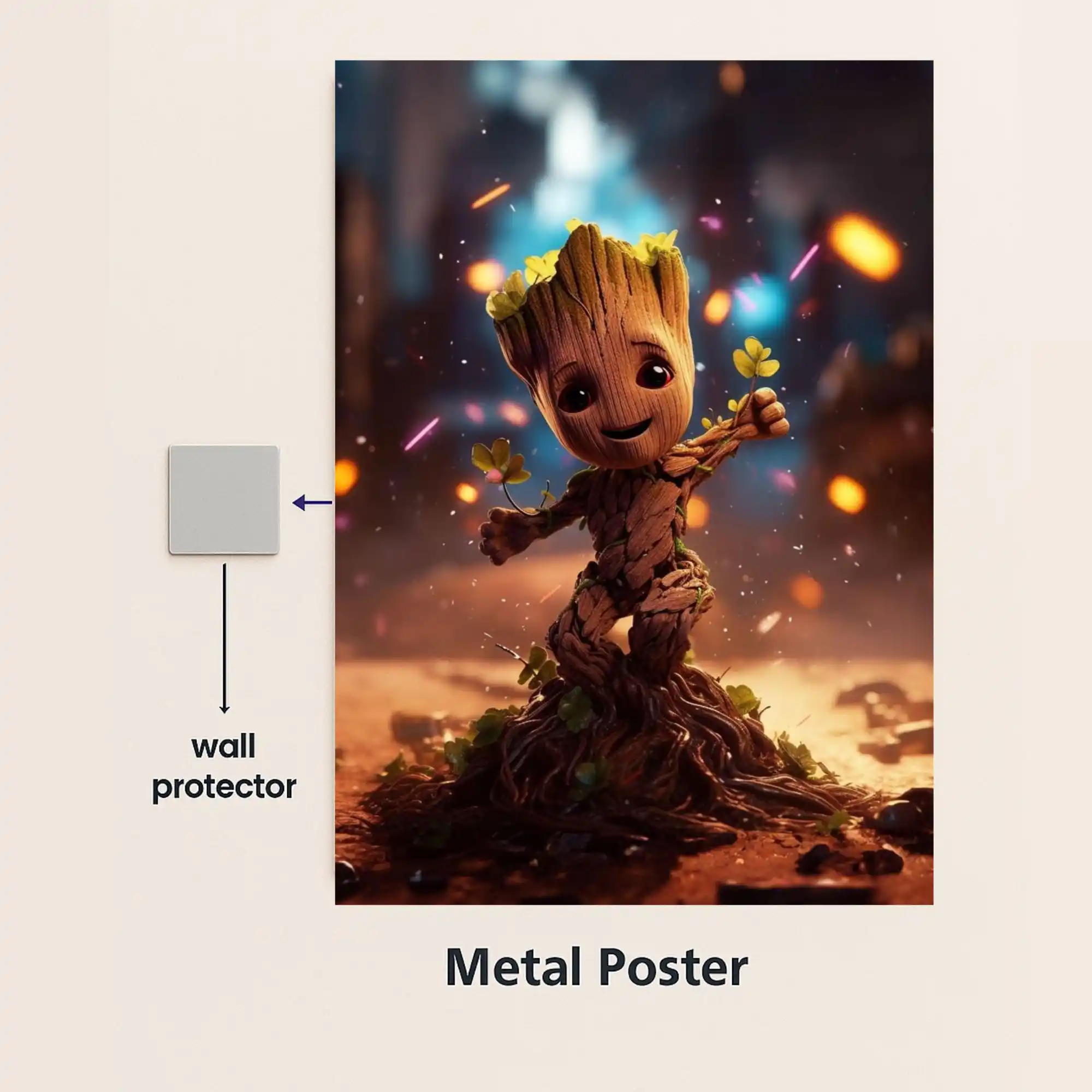 groot little guardian metal poster with wall protector