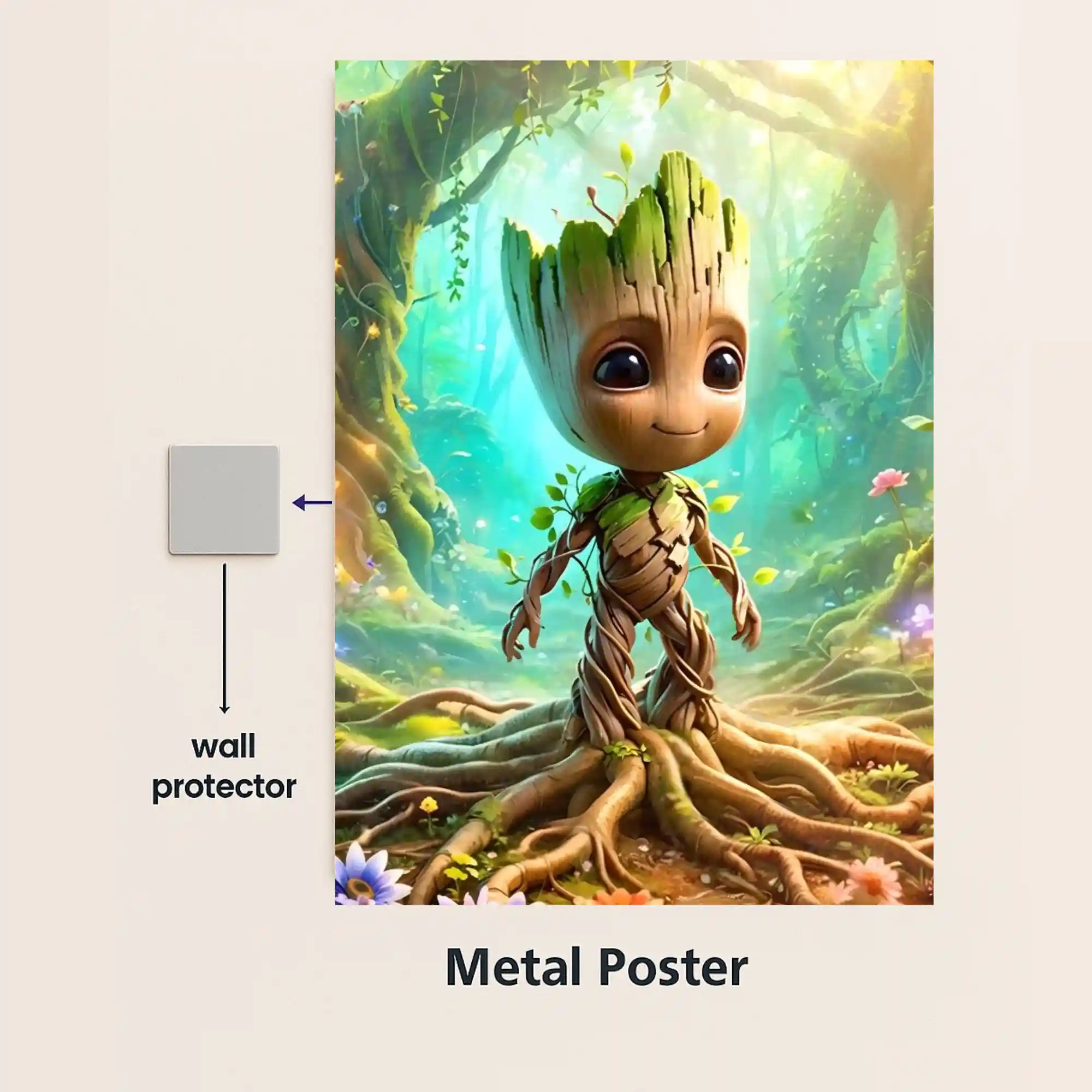 groot marvel metal poster with wall protector