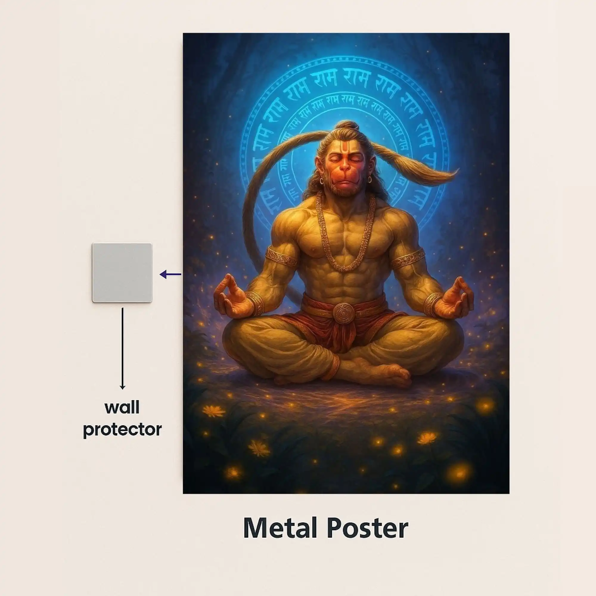 hanuman bajrangbali metal poster with wall protector