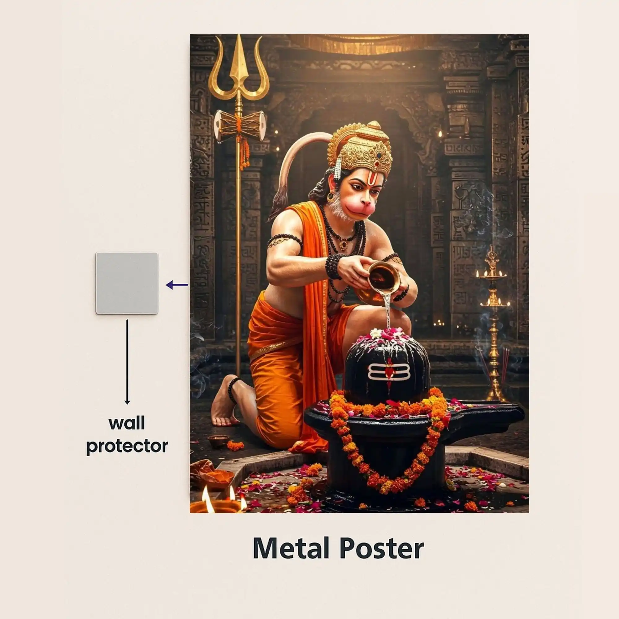 hanuman ji metal poster with wall protector
