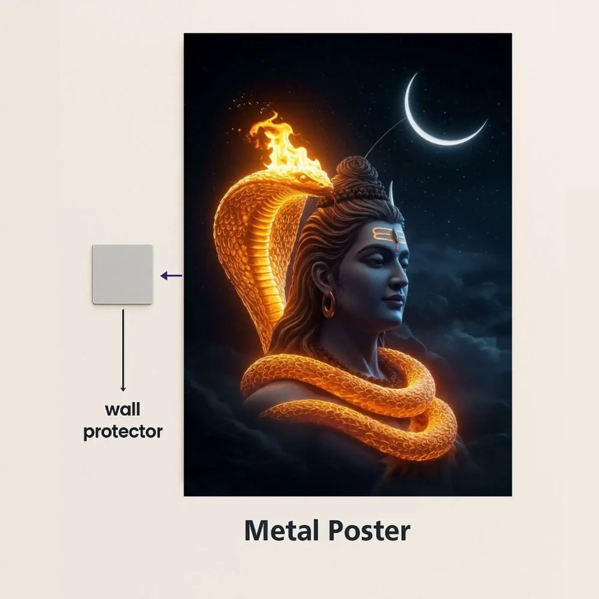 har har mahadev metal poster with wall protector