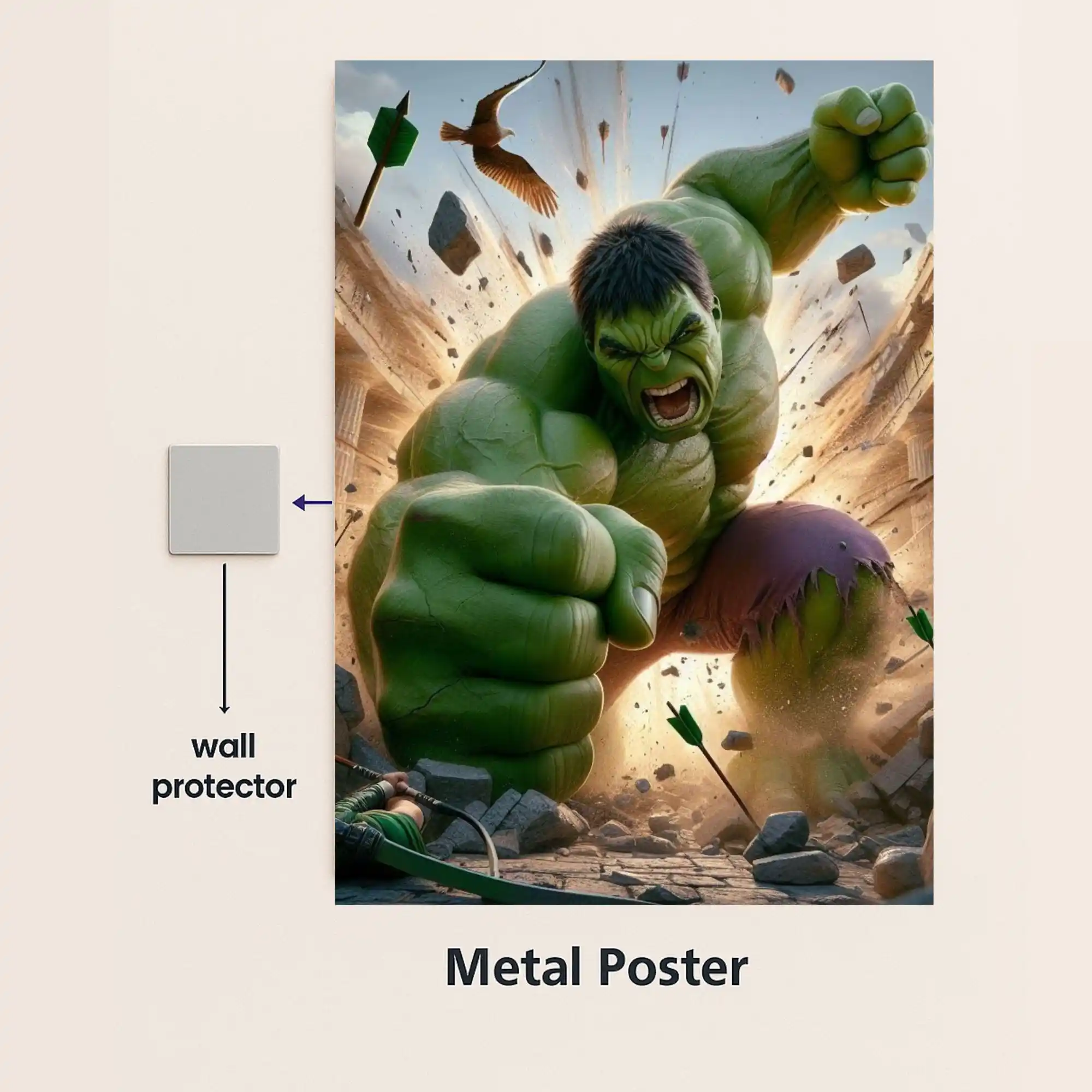 hulk incredible smash metal poster with wall protector