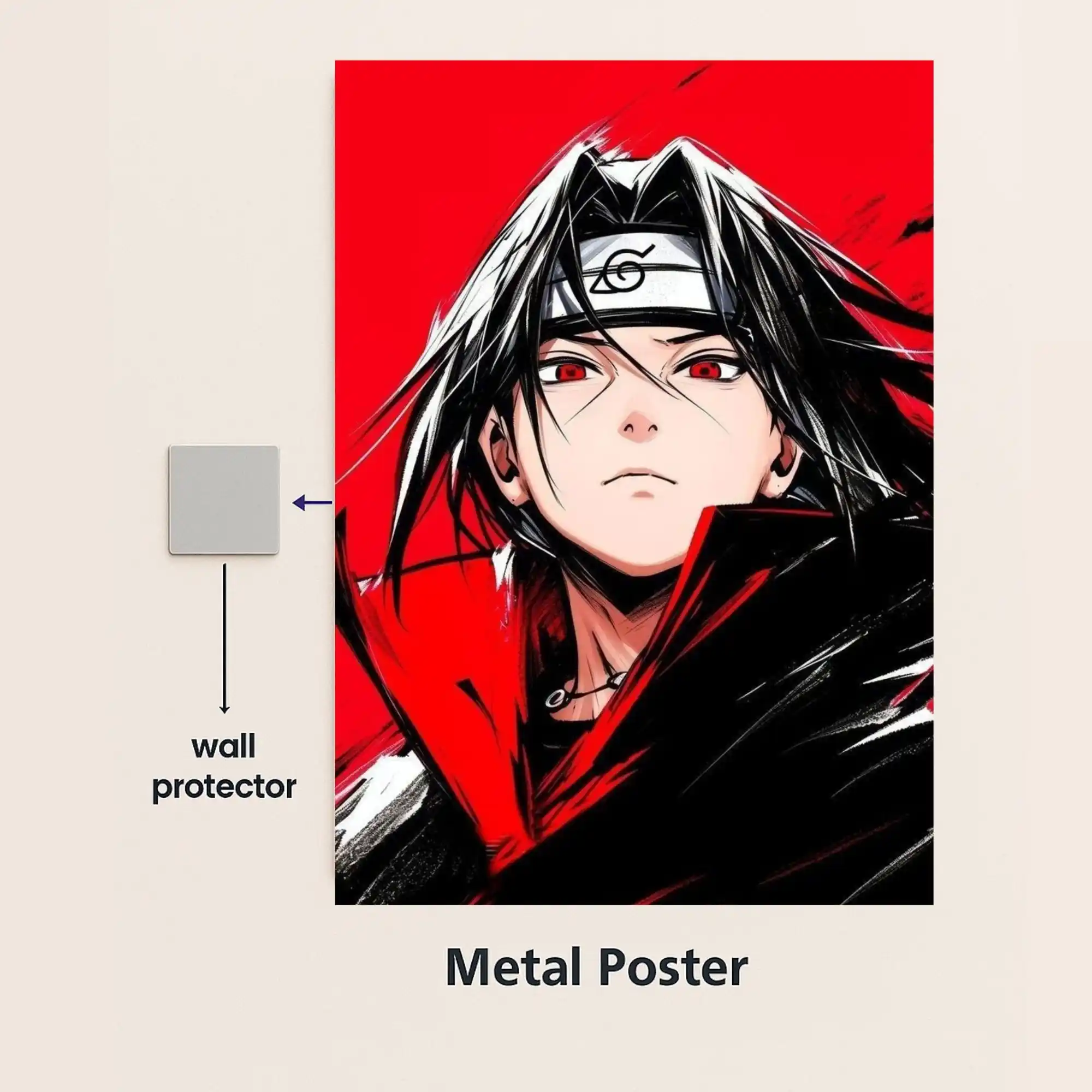 itachi uchiha anime metal poster with wall protector