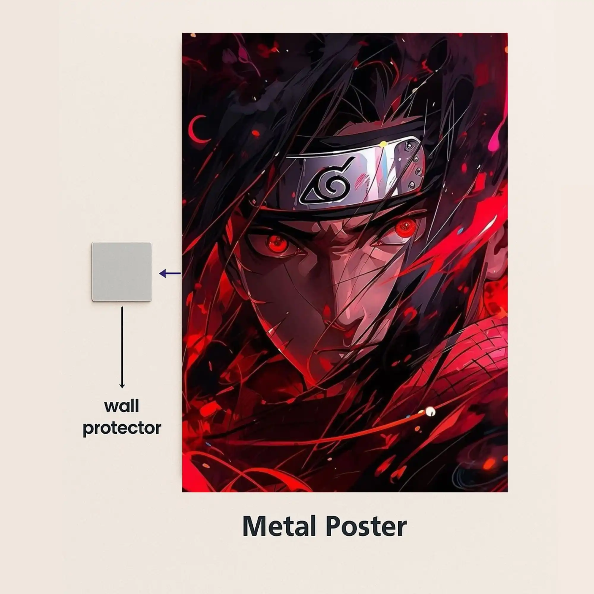 itachi uchiha metal poster with wall protector