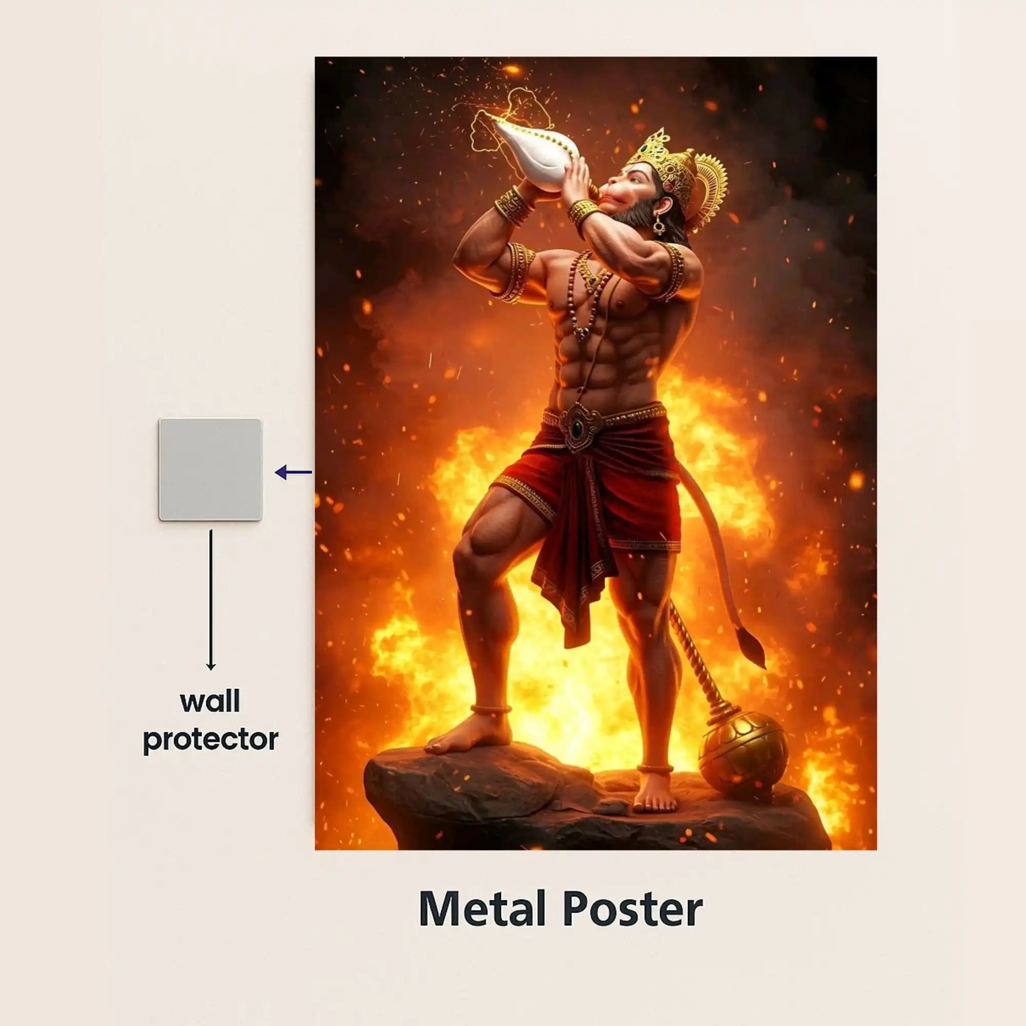 jai hanuman metal poster with wall protector