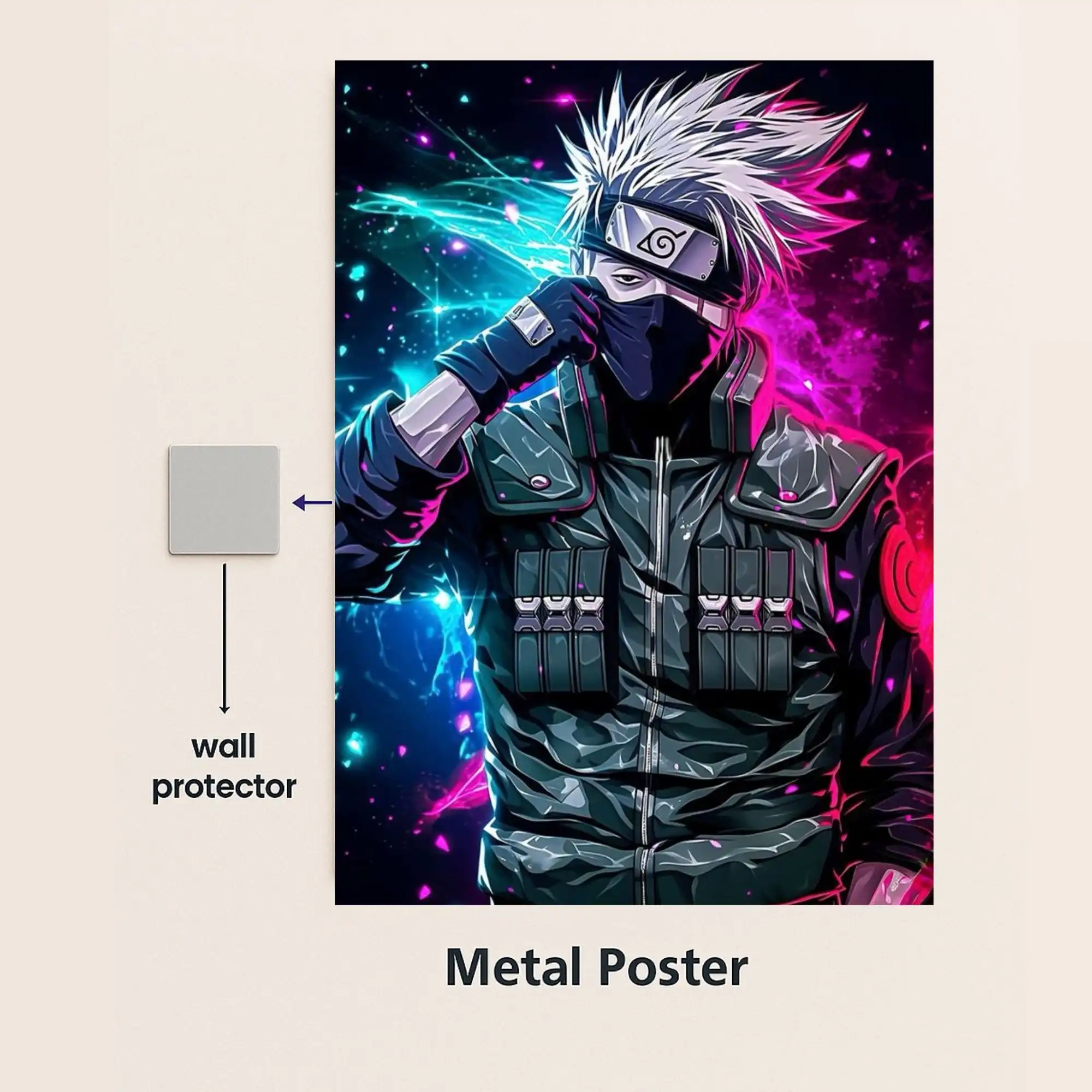 kakashi hatake anime metal poster with wall protector