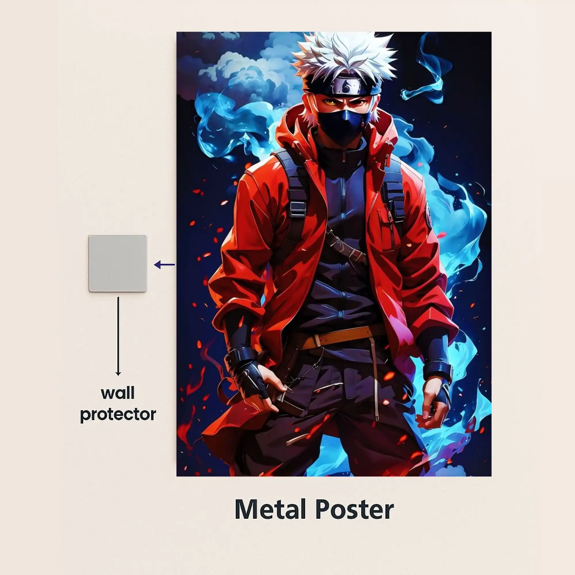 kakashi hatake metal poster with wall protector