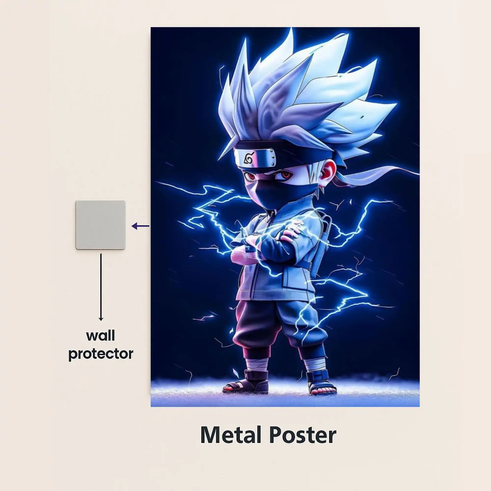 kakashi lightning style chibi metal poster with wall protector