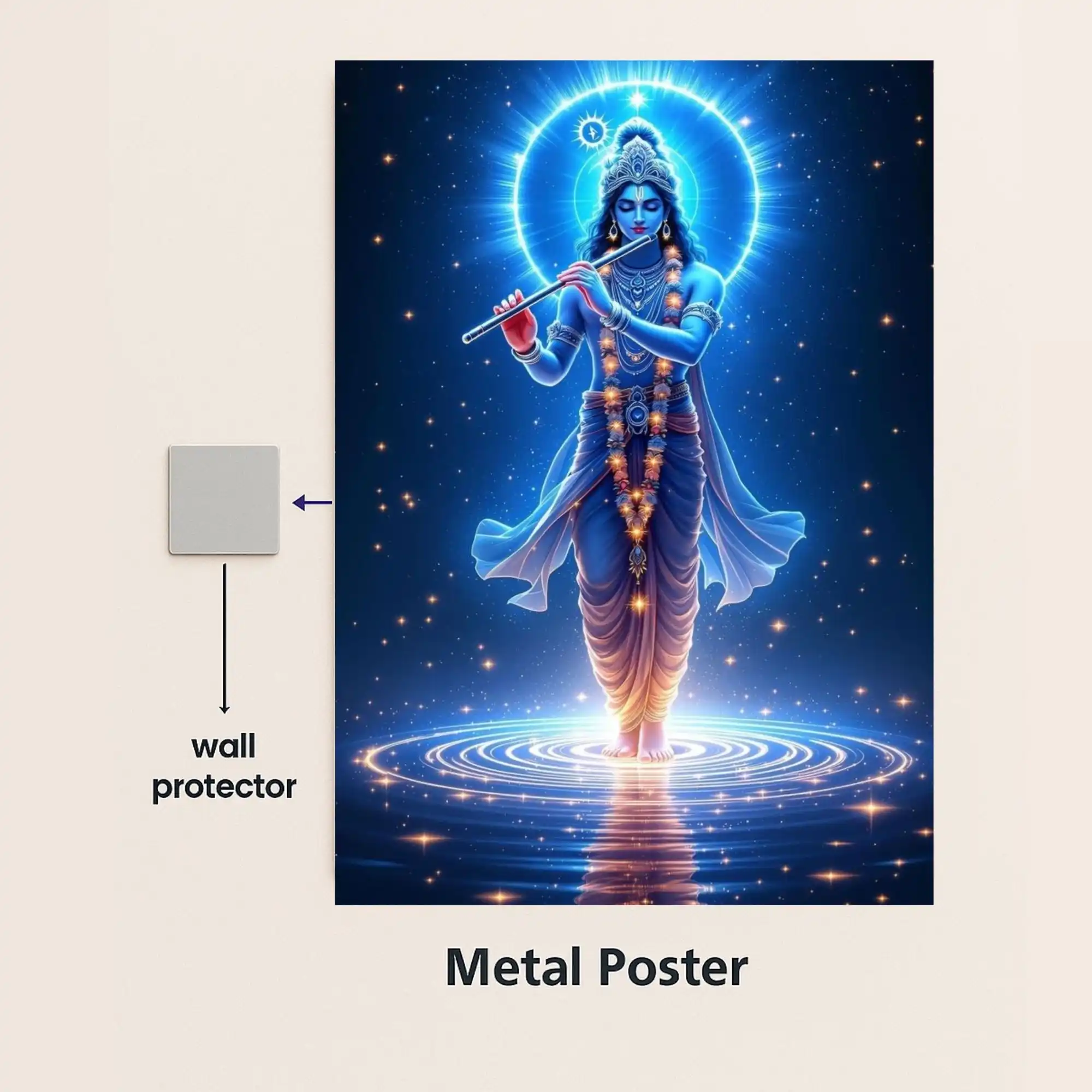 kanha ji metal poster with wall protector