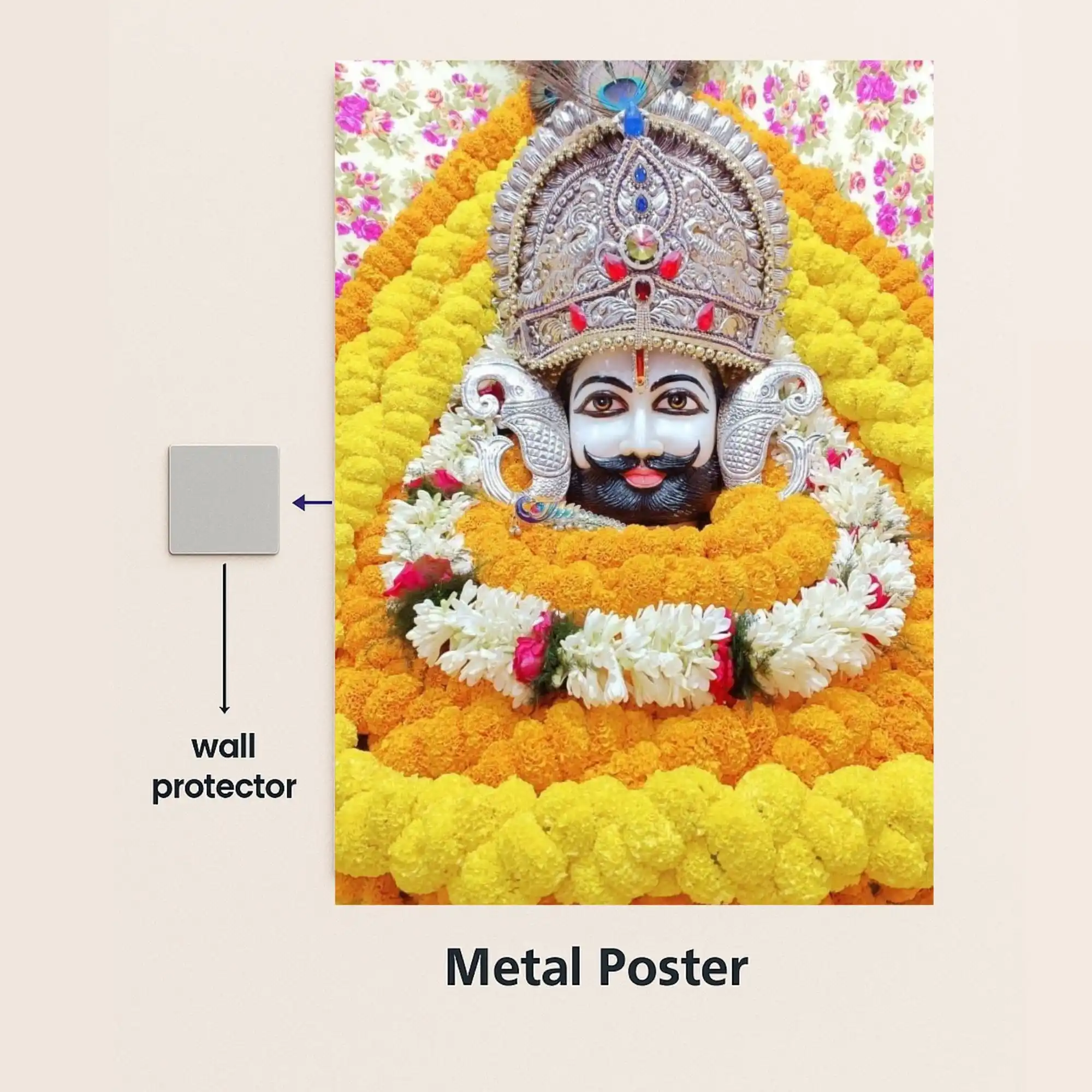 khatu shyam maharaj metal poster with wall protector