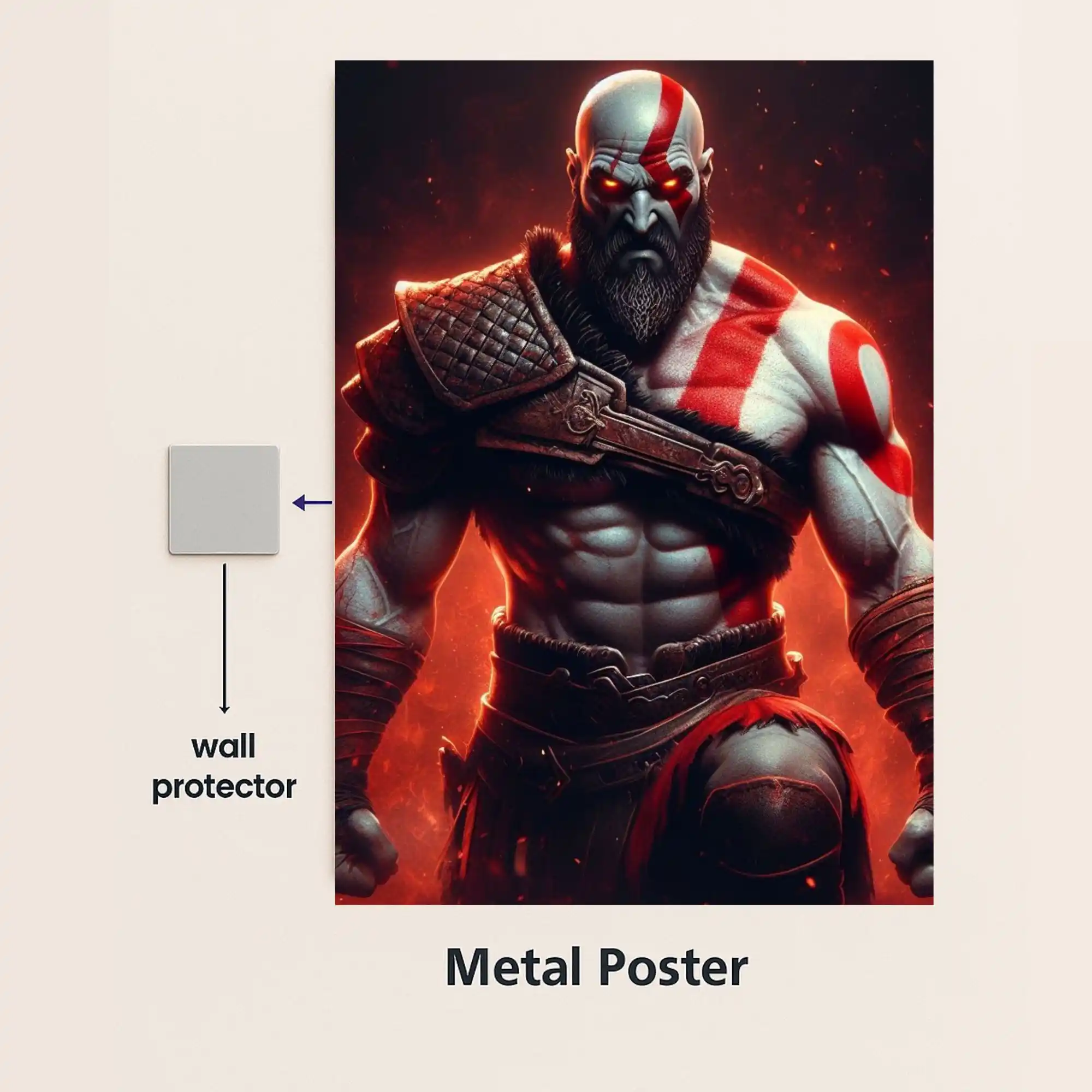 kratos god of war metal poster with wall protector