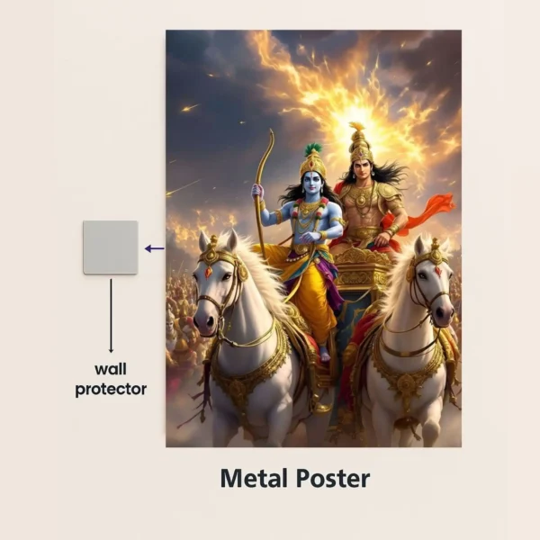 krishna and arjun metal poster with wall protector