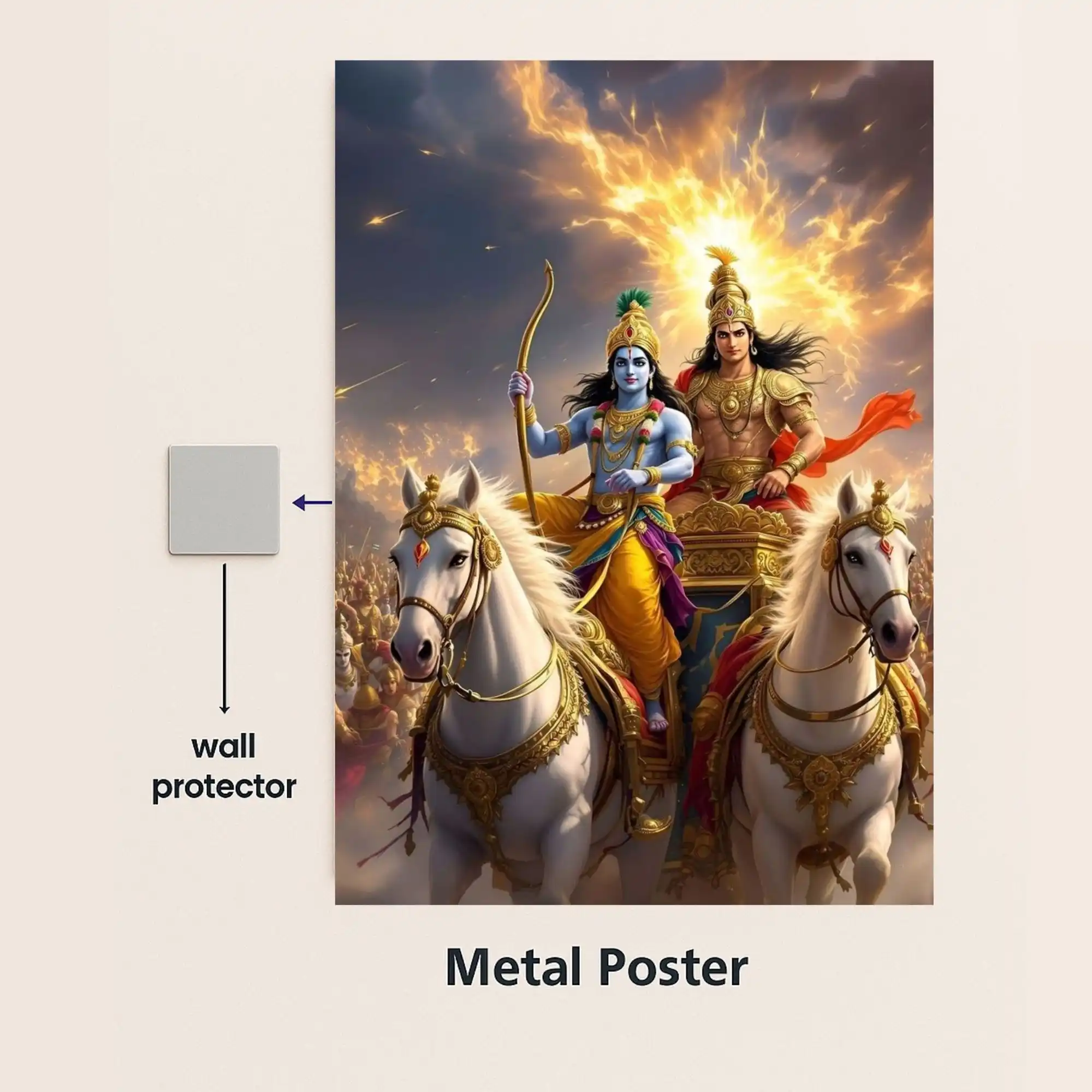 krishna and arjun metal poster with wall protector