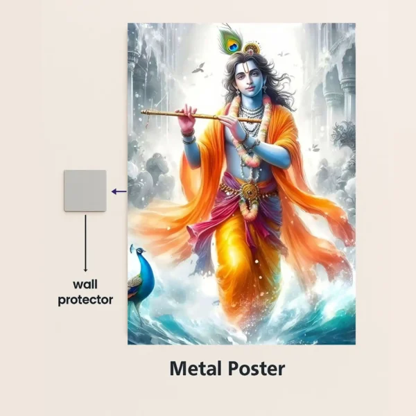 krishna metal poster with wall protector