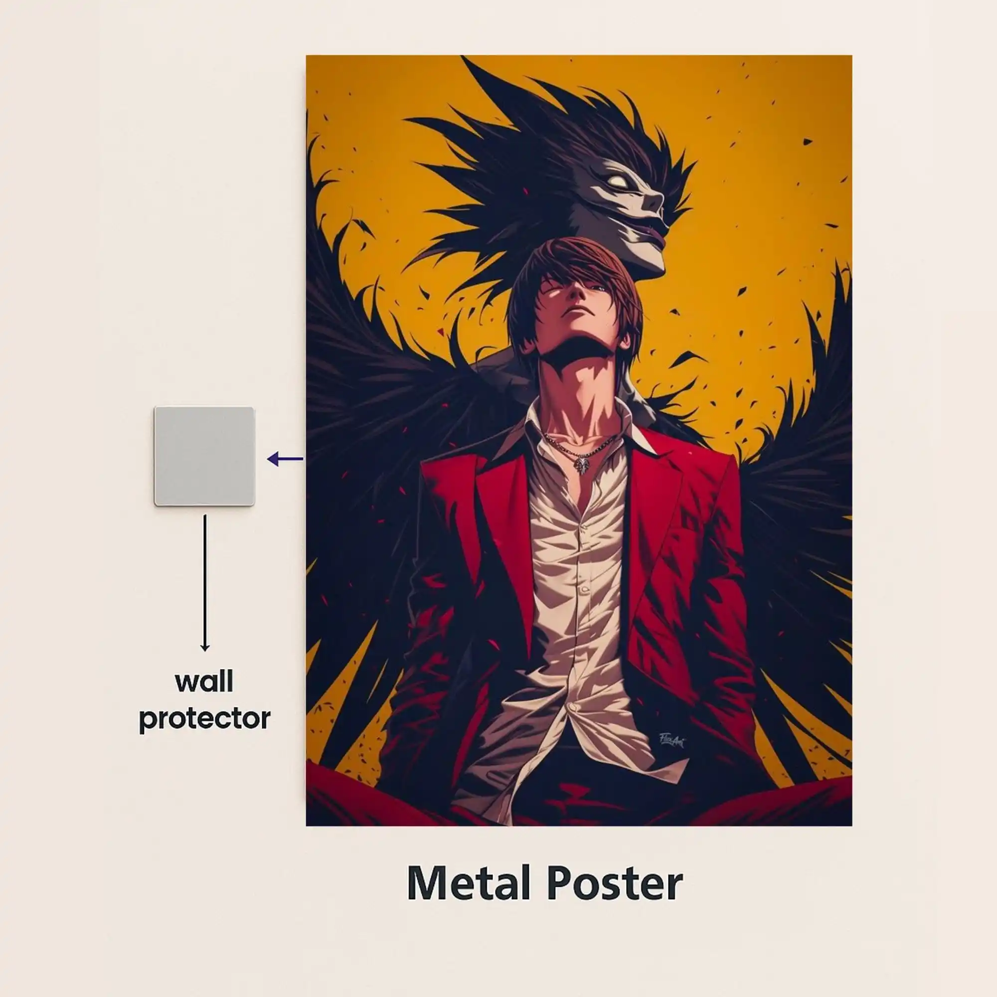 light yagami death note metal poster with wall protector