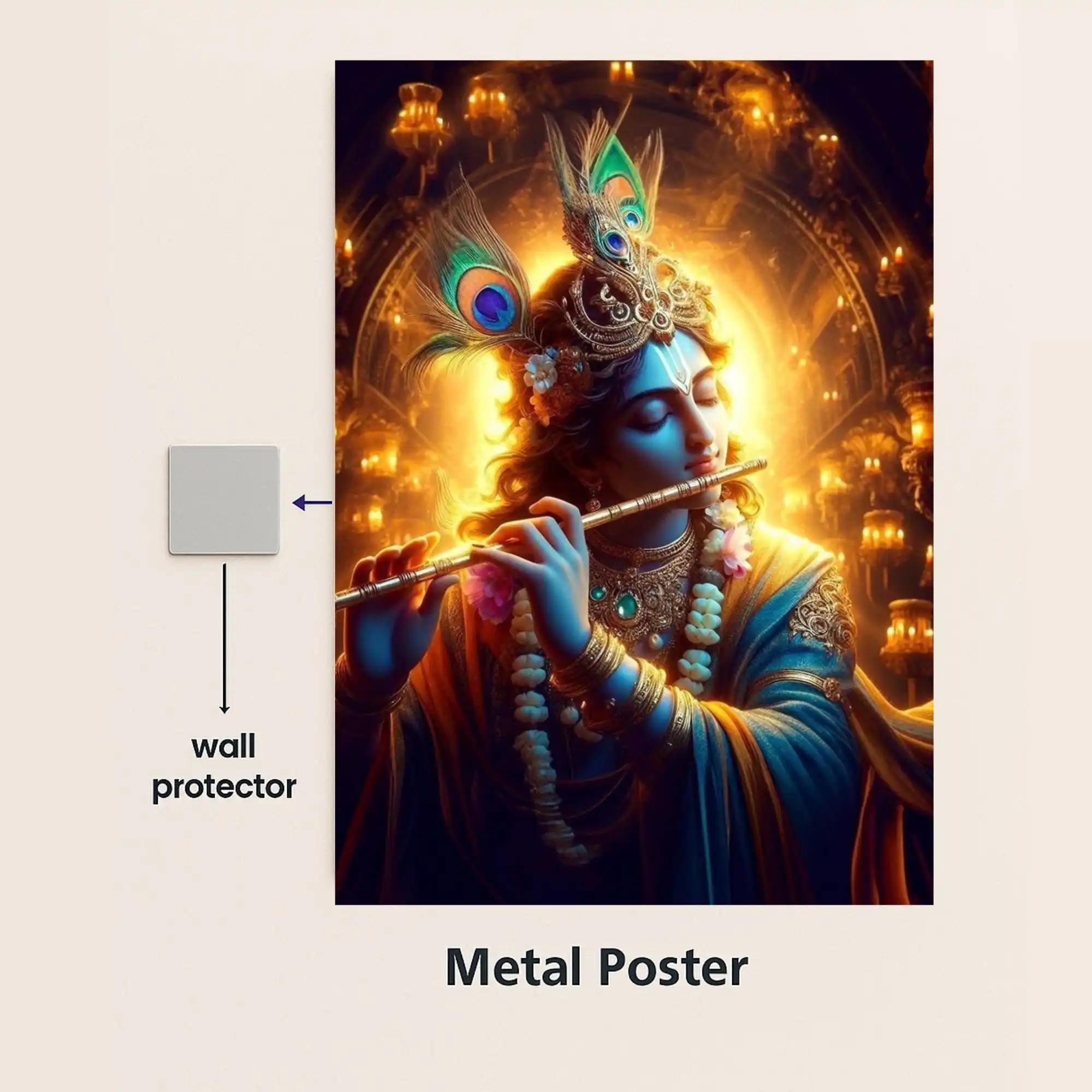 lord krishna metal poster with wall protector